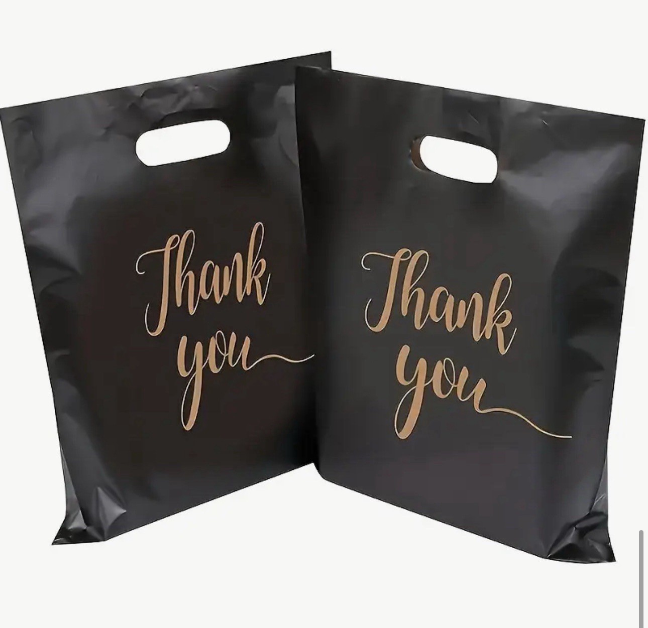 Black Gold Thank You Bags Business Retail Party Plastic Shopping 8”x12”in 50PCS
