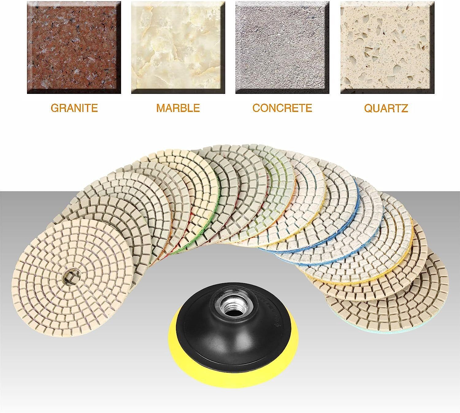 4Inch Diamond Polishing Pads Kit Backer Pad Wet/Dry Polish Pad for Drill Grinder