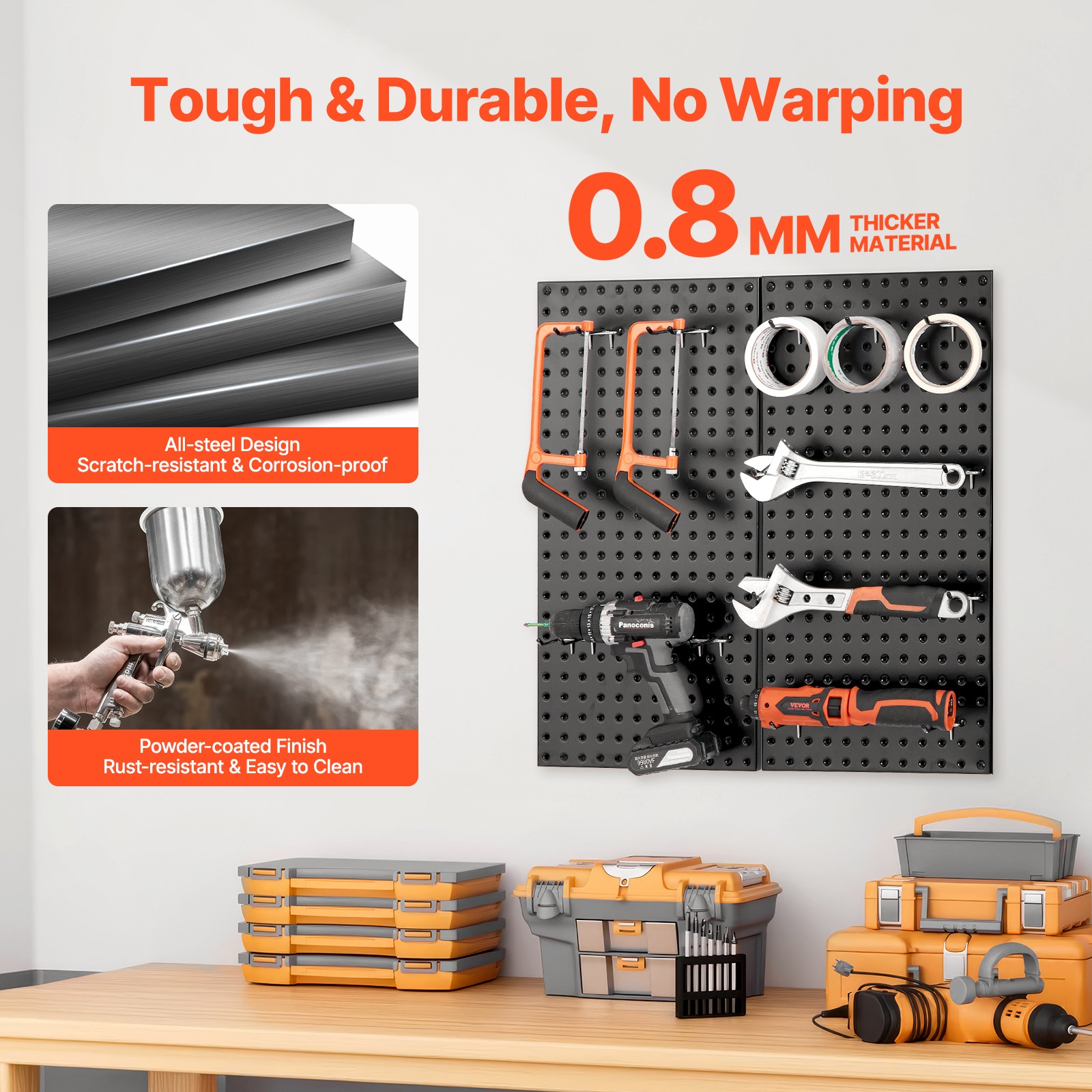 VEVOR Metal Pegboard Panels 2 Pcs 32″ x 16″ Wall Organizer for Garage Tool