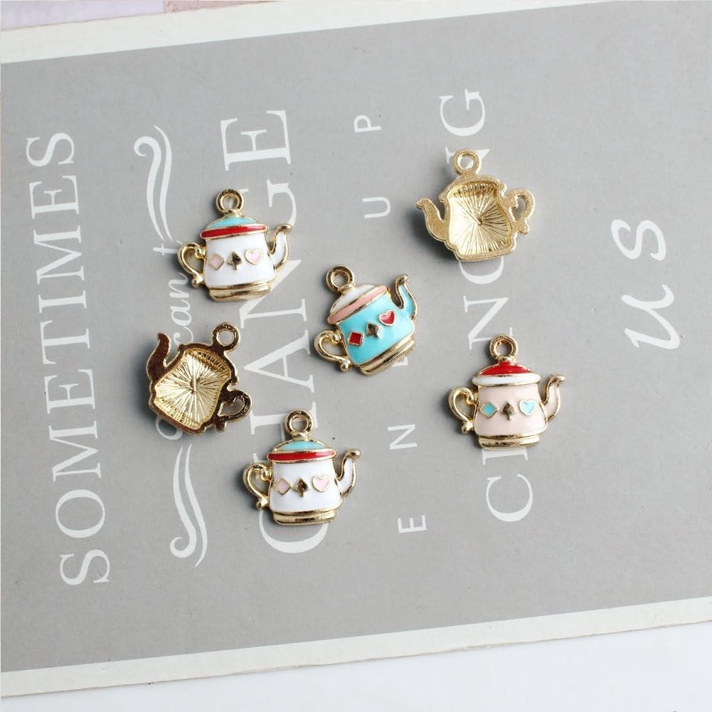 Creative Enamel Teapot Charms 30 Pcs Alloy Kettle Charms Coffee Tea Kettle Pot