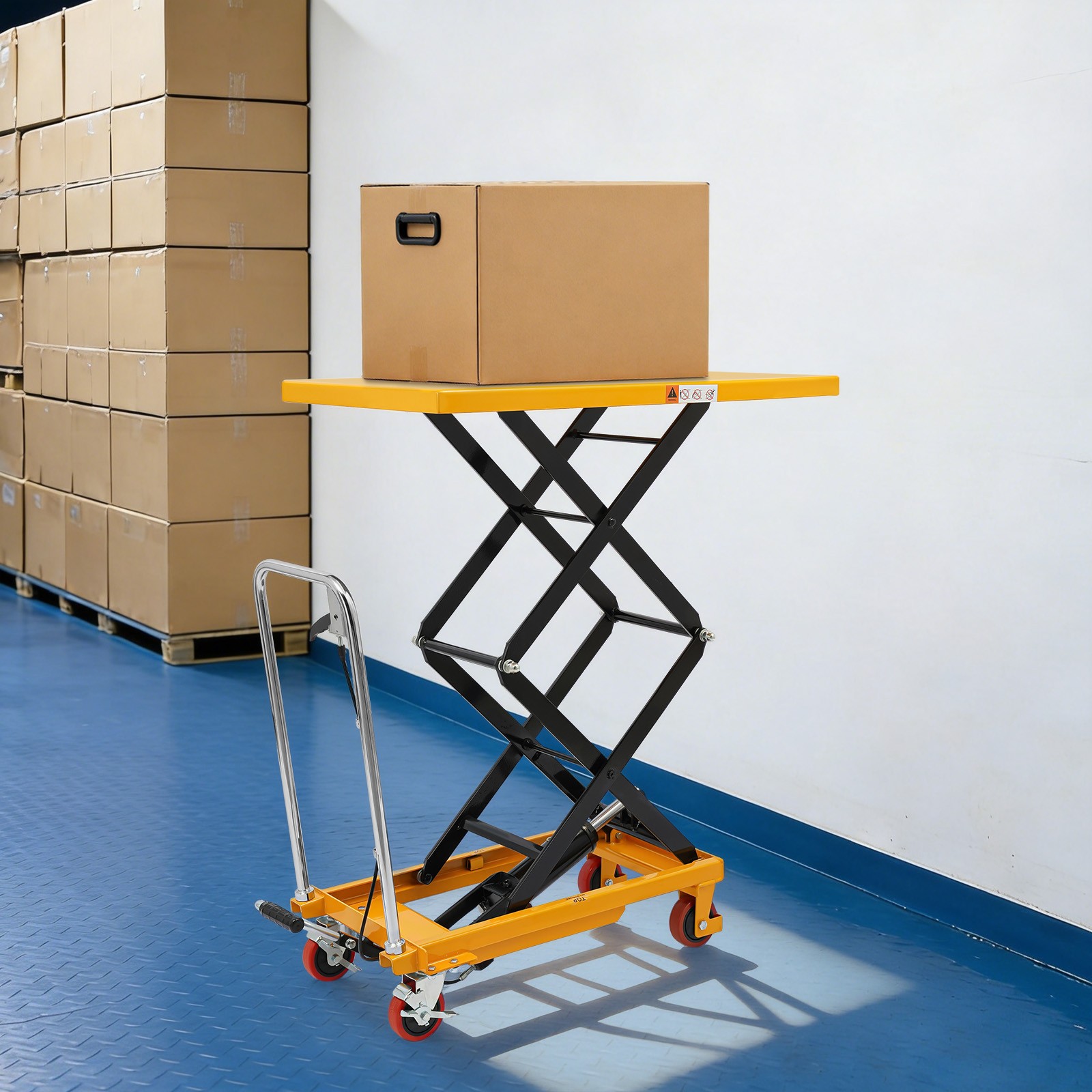 Hydraulic Lift Table Cart 770lbs 51″ Lifting Height Double Scissor w/ 4 Wheels
