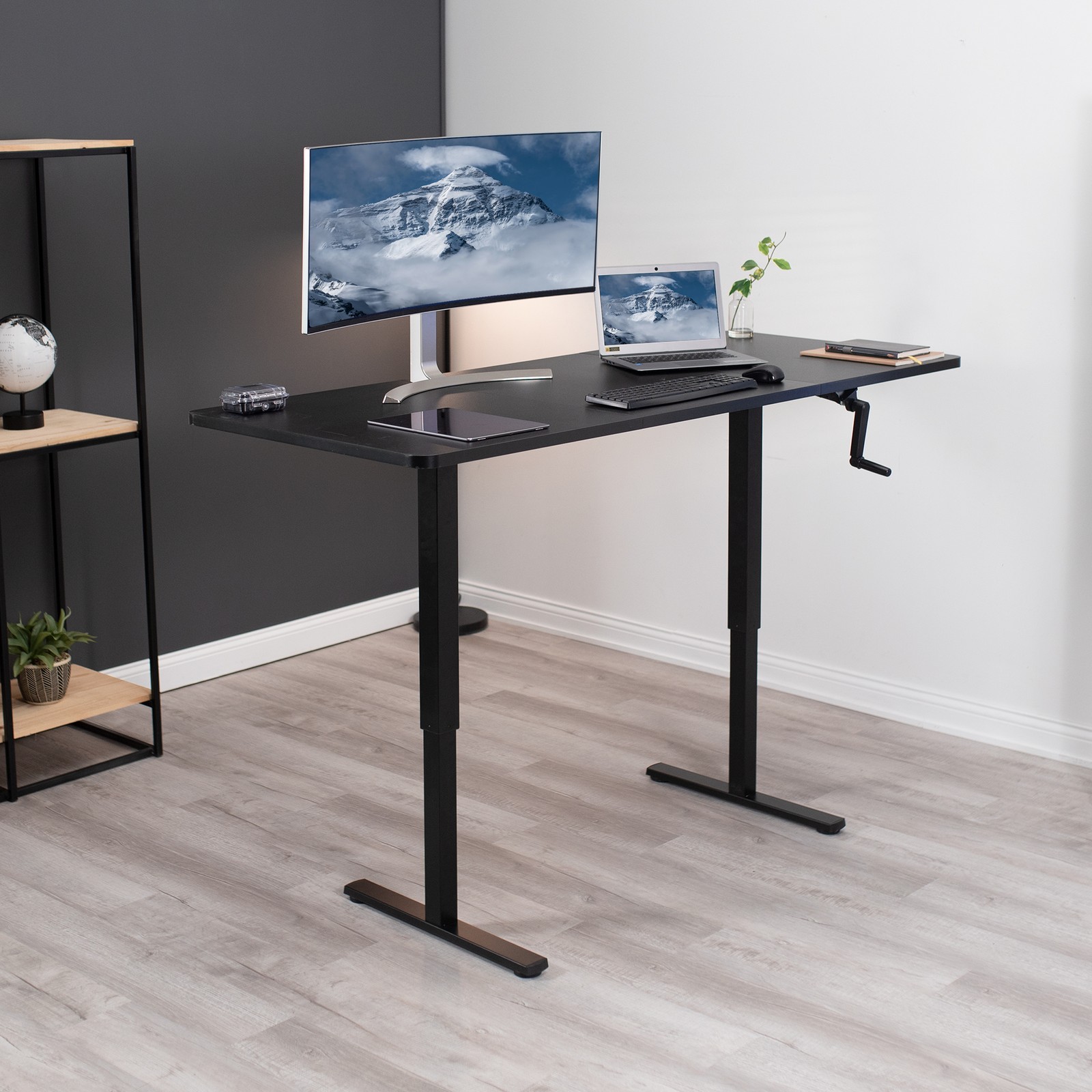VIVO Manual 71” x 30” Stand Up Desk, Rustic Vintage Brown Table Top, Black Frame