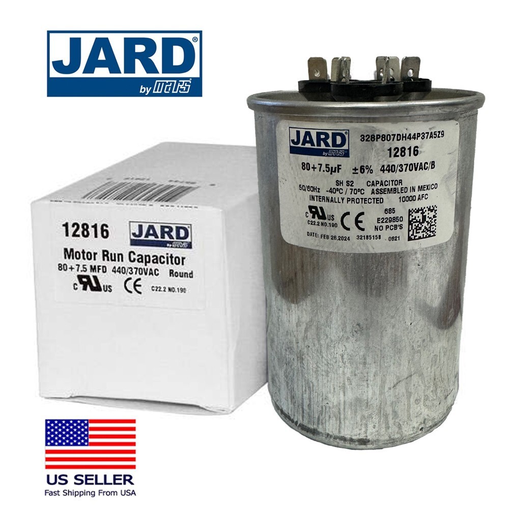 Mars JARD Motor Run Capacitor, 80/7.5 MFD, Dual Section 440/370 V Round 12816
