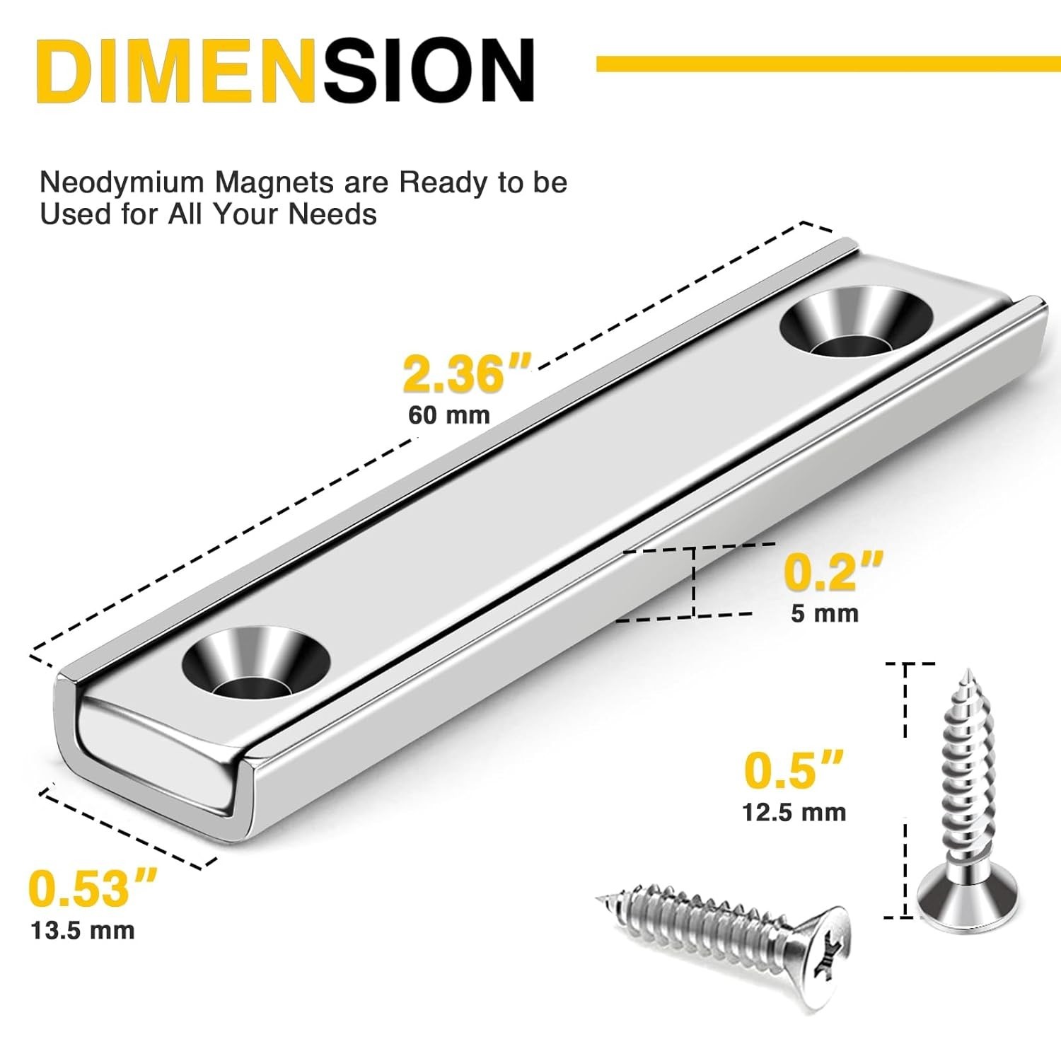 4-Pack Strong Neodymium Rectangular Magnets 80lb Pulling Force With Screws 2.36″