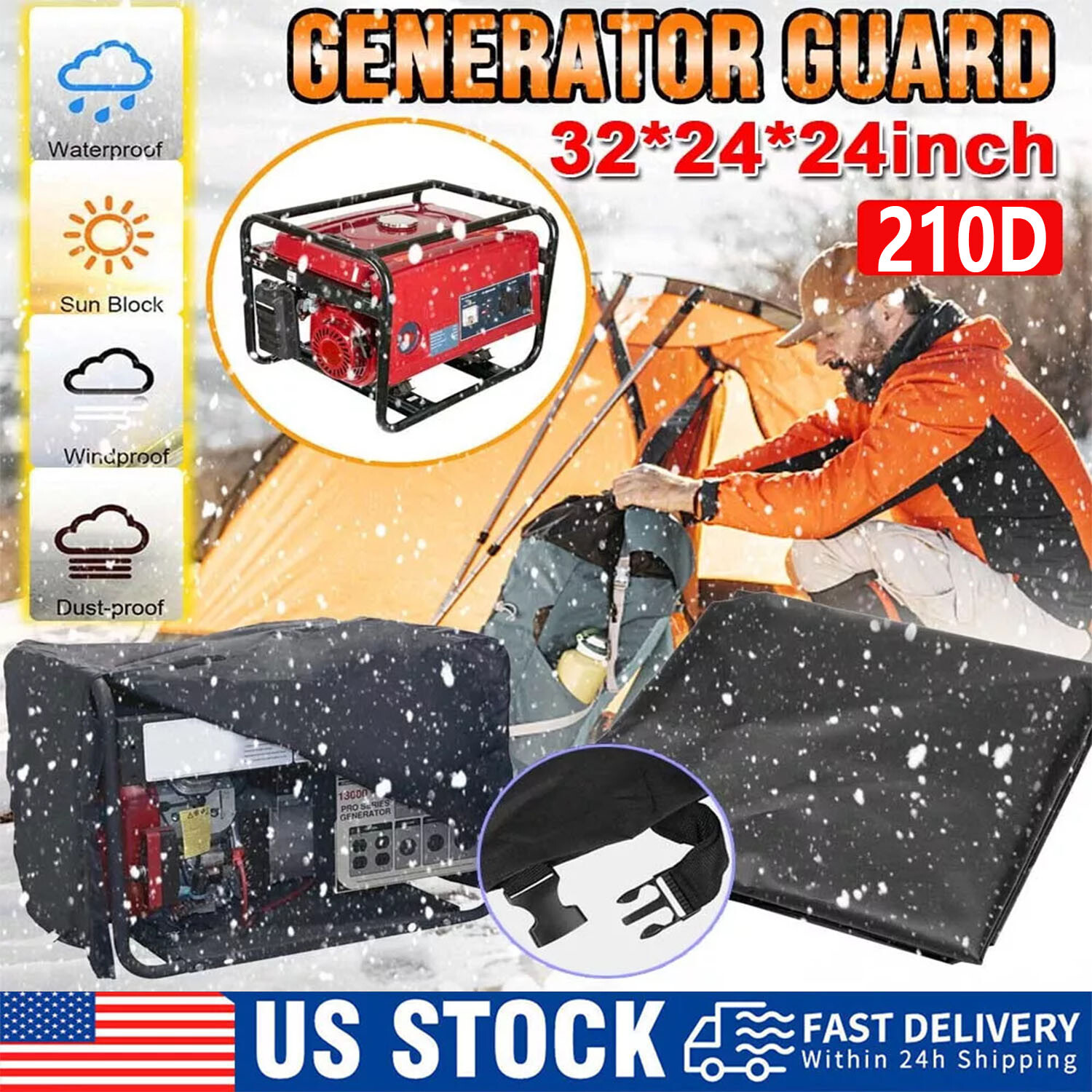 Universal Generator Cover 600D Waterproof For 3000-5000watt (32″ X 24″ X 24″)