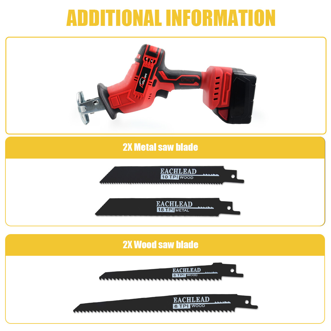 18V Brushless Cordless Reciprocating Saw 4-Blades for Milwaukee M-18 Battery
