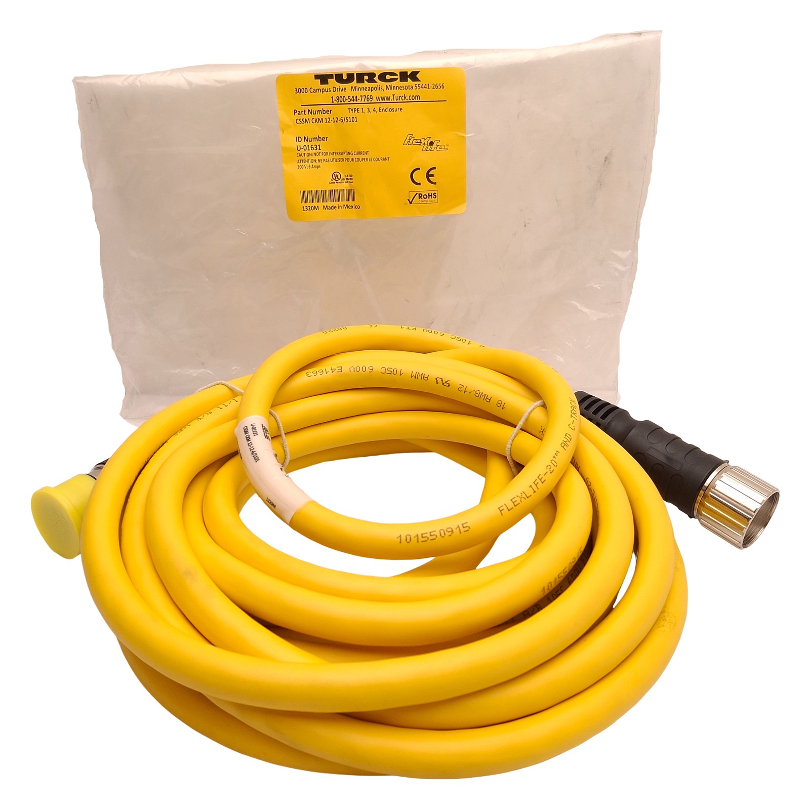 Turck CSSM CKM 12-12-6/S101 Cordset, 12-Pin M23 Male to Female, 300VAC 6A, 6m