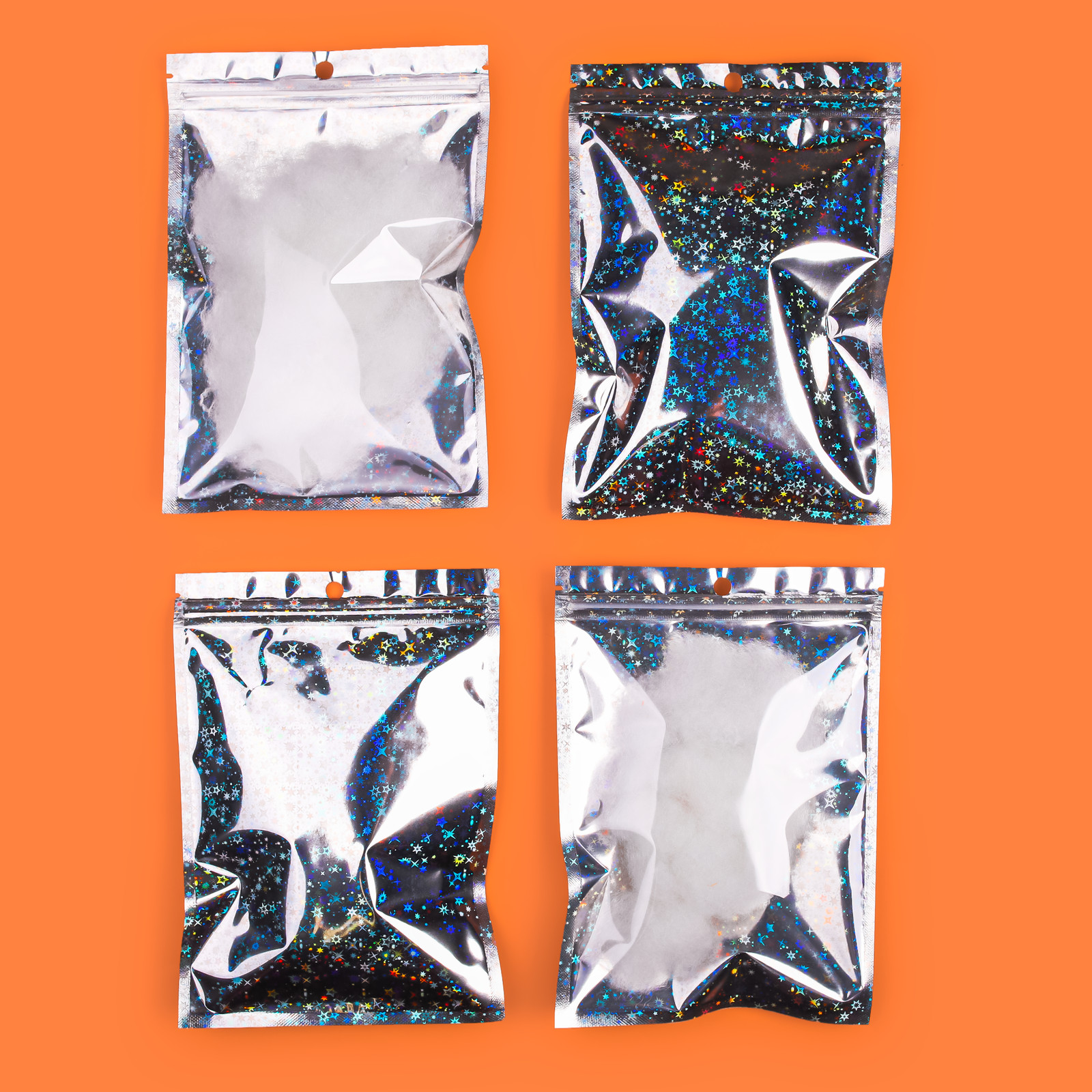 100 Flat Clear/Silver Star Metallized Foil Resealable Zip Bags (Select Size)