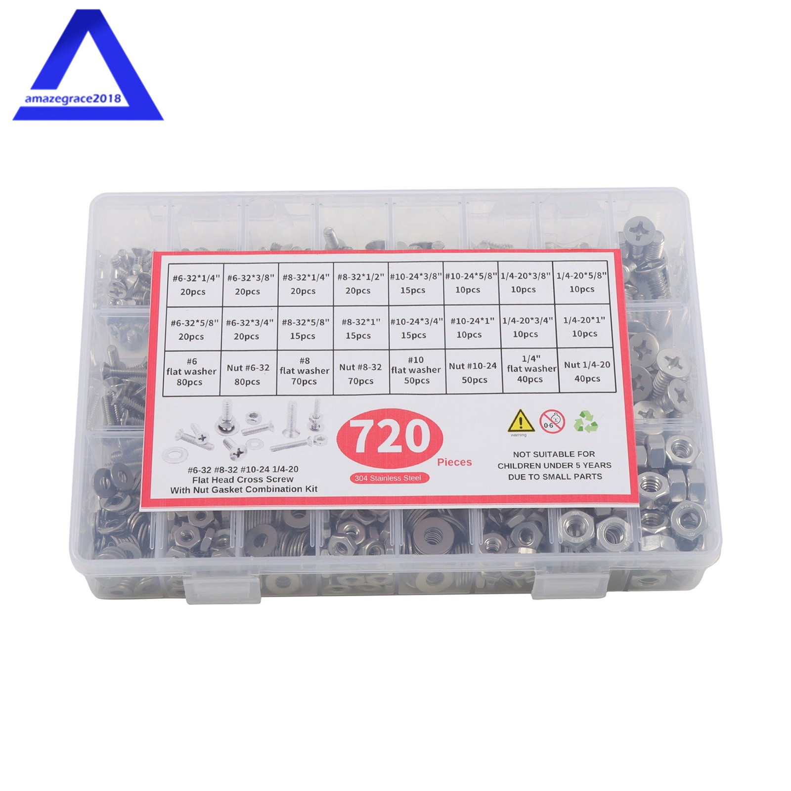 720Pcs Nuts and Bolts Assortment Kit, Machine Screws, #6-32#8-32#10-24#1/4-20