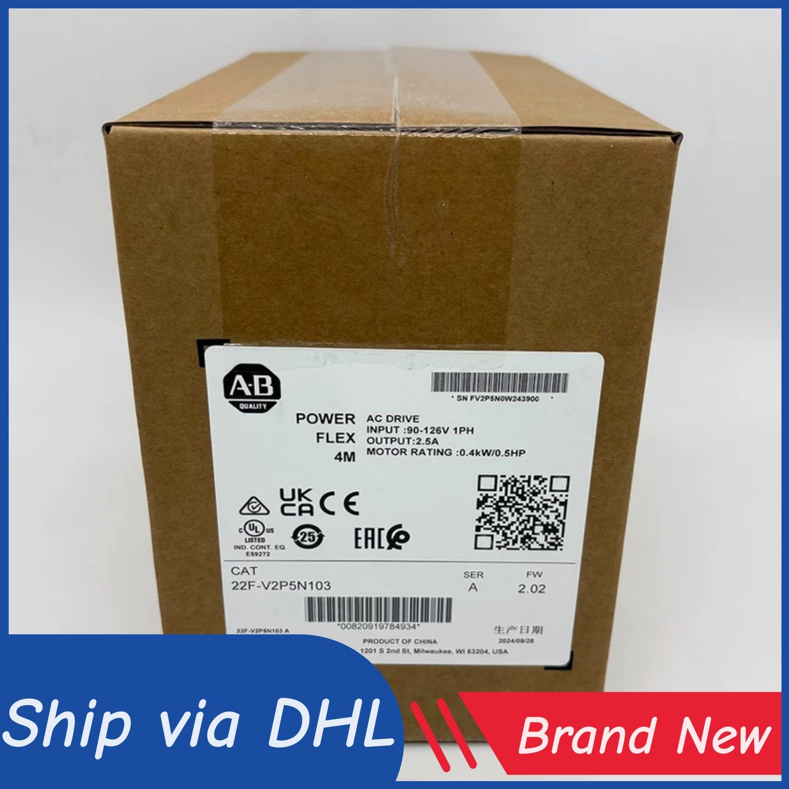 22F-V2P5N103 PowerFlex 4M 0.4kW 0.5HP 120V 1Ph 2.5A VFD New Free Ship