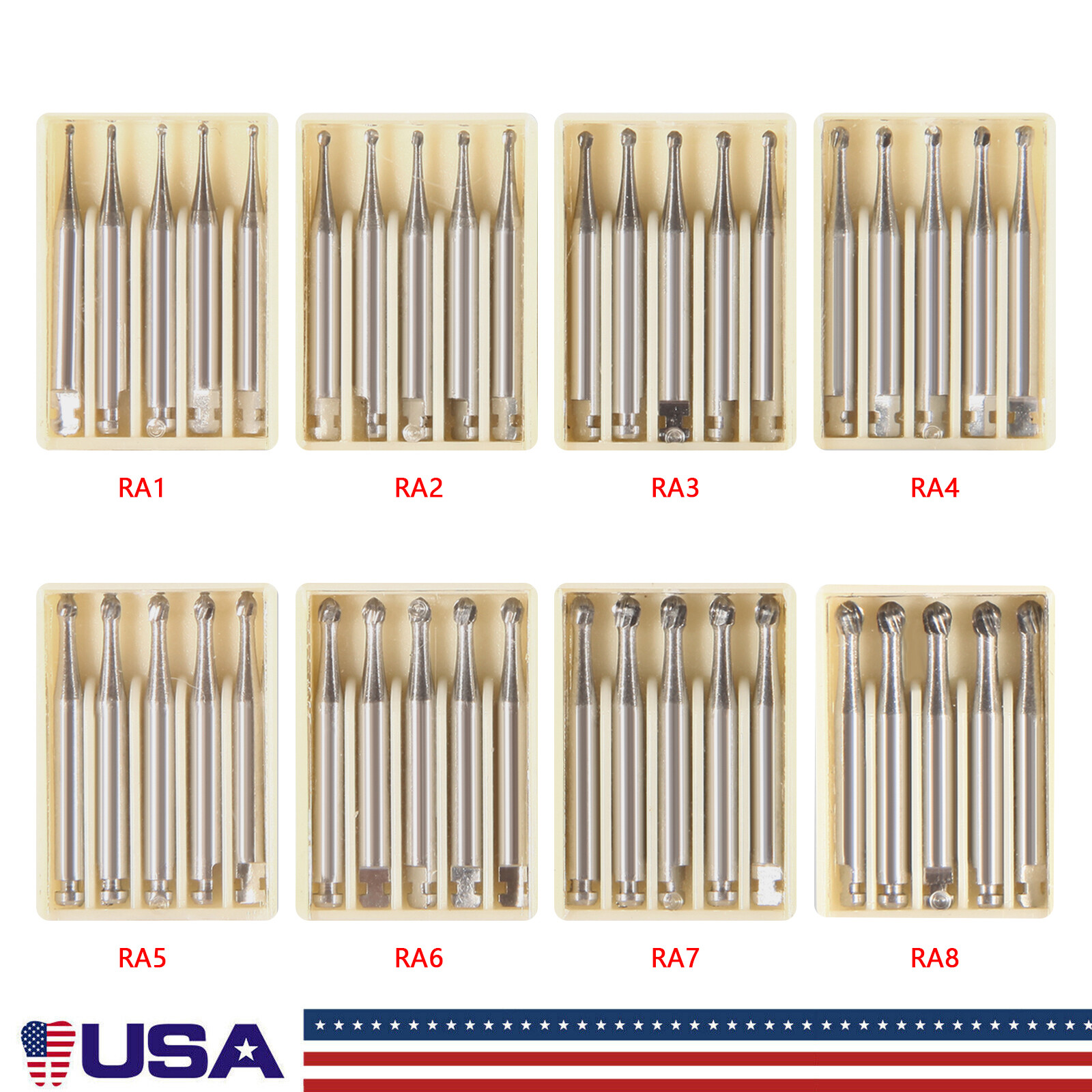 5 Pcs/Pack Dental RA Round Carbide Bur For Slow Speed Latch Type RA 1#-8# po