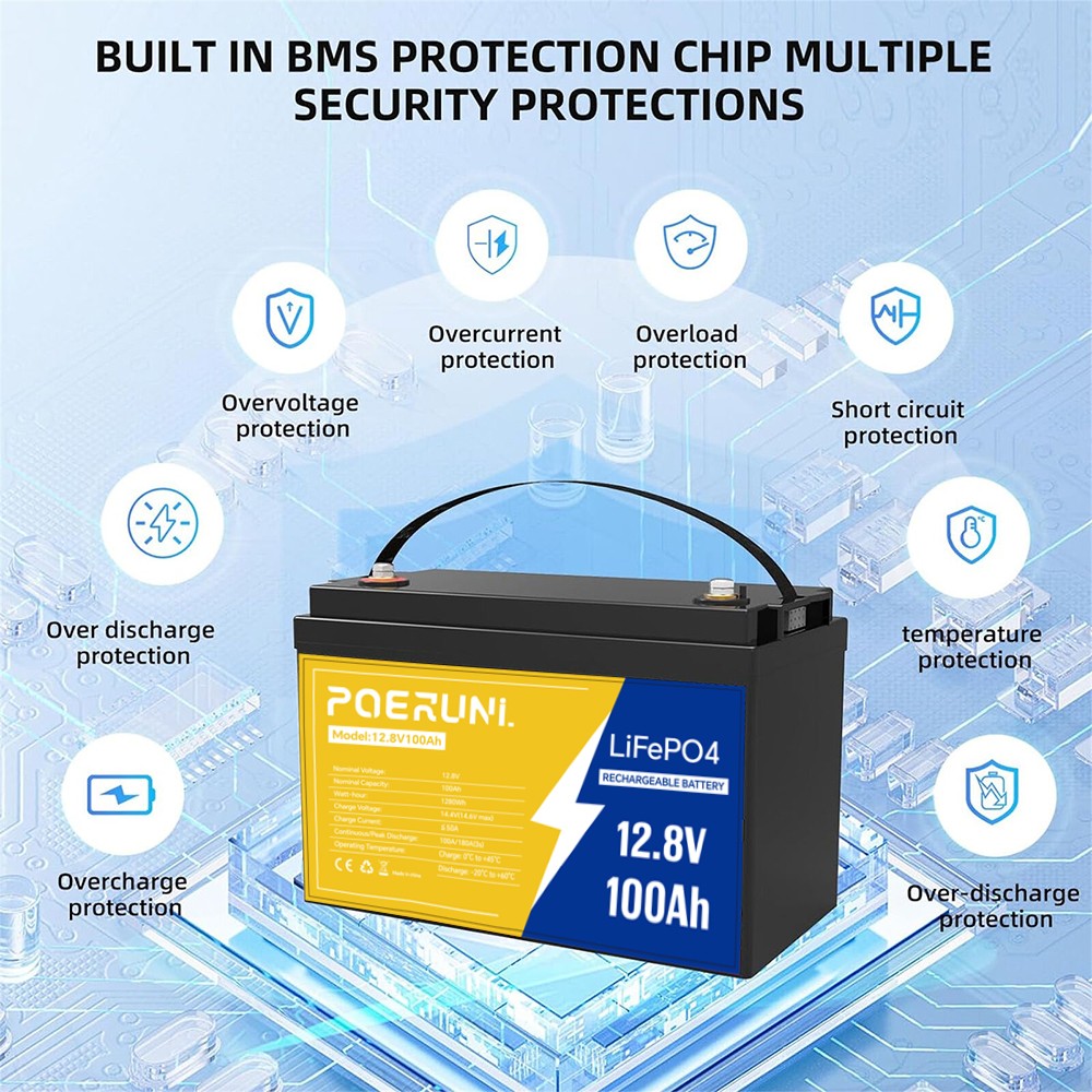 NEW 12V 100Ah LiFePO4 Lithium Battery Deep Cycle Built-in BMS for Solar Off-grid