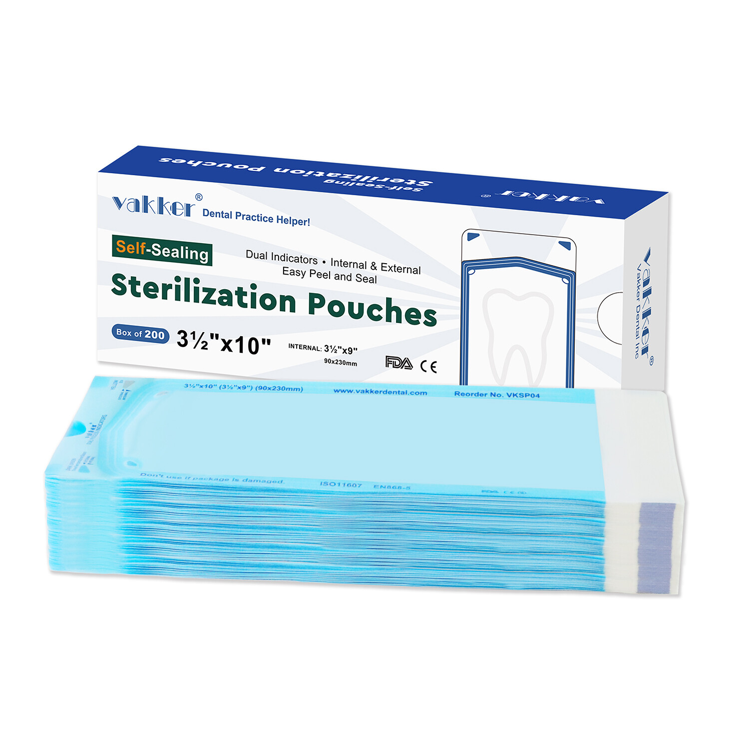 Vakker 200pcs 3.5″ x 10″ Dental Self Sealing Sterilization Pouches Autoclave Bag