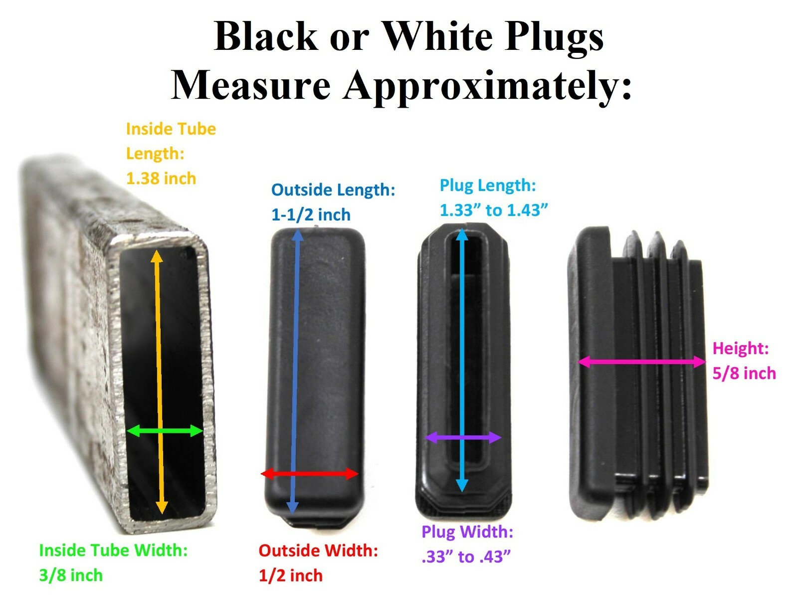 Plastic 1/2 x 1-1/2 inch Black Rectangle Tubing Cap Finishing Plug Chair Glide