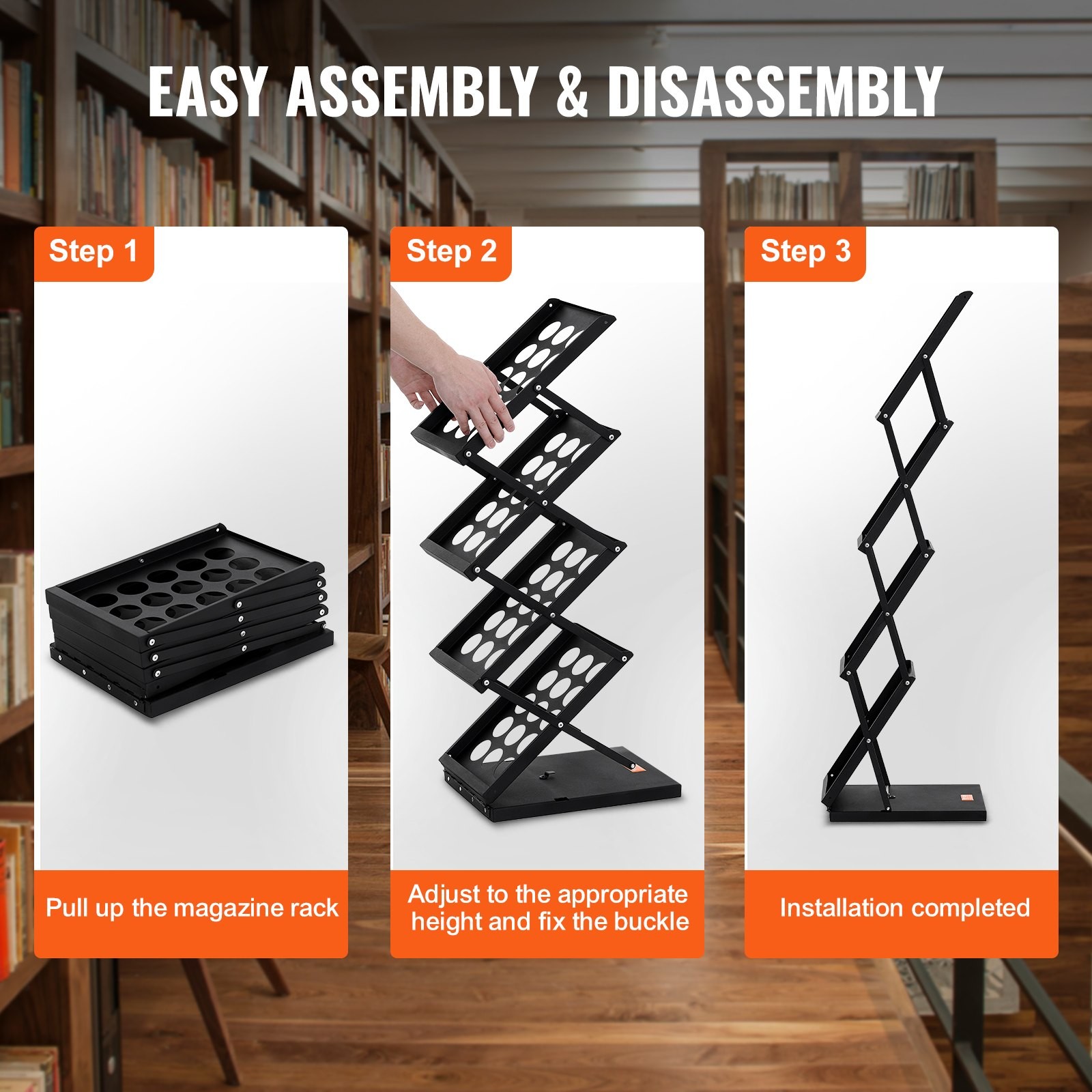 Foldable Magazine Display Rack, 4-Tier Brochure Literature Display Stand, Portab