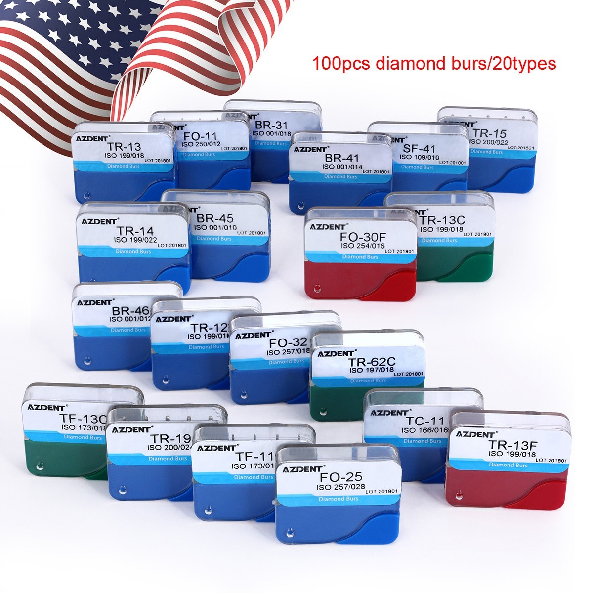100pcs Dental Diamond Burs for High Speed Handpiece Medium 1.6mm Friction Grip