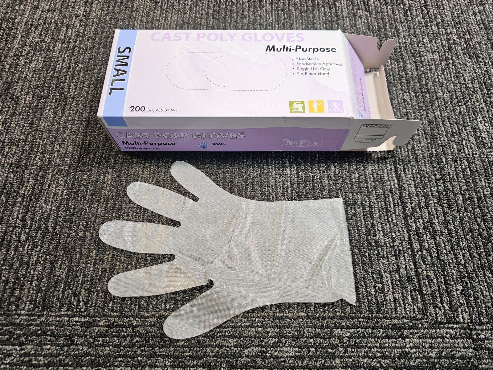 (QTY 1000) Cast Poly Multi-Purpose Powder Free Size Small Gloves, Disposable
