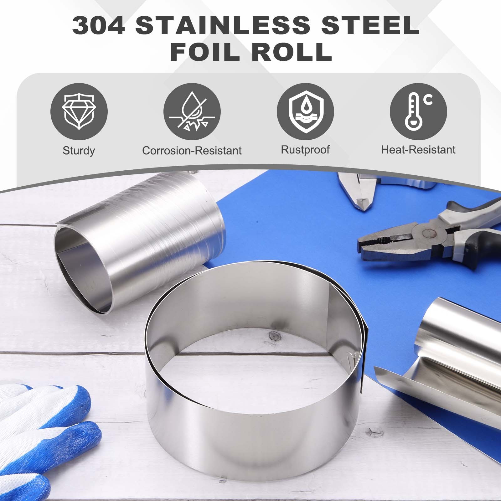 304 Stainless Steel Foil Roll 0.1mm x 100mm x 1m Metal Strip Sheet, Silver Tone