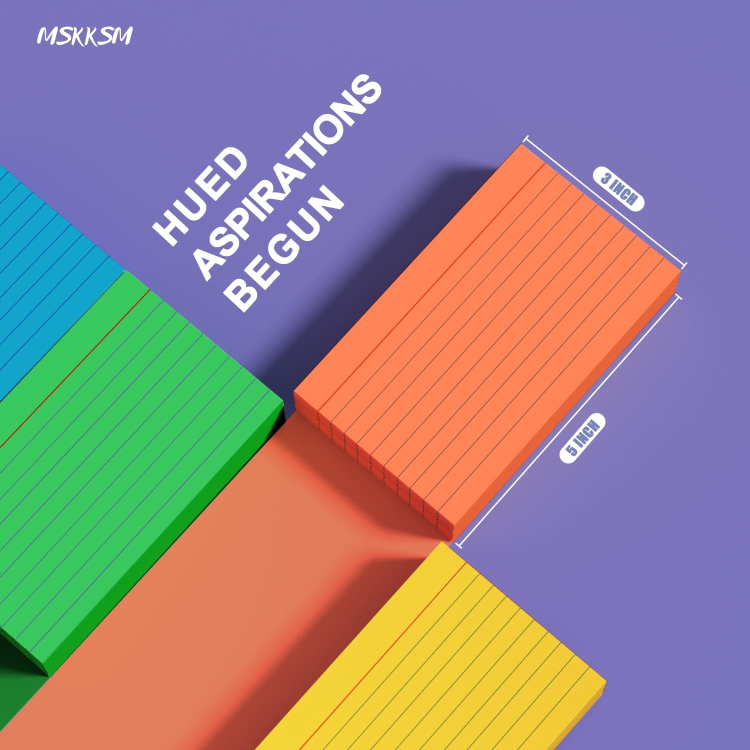 Colored Index Cards 3×5 Inch – 3 x 5 Inch- 300 Count, Neon 6 Colors- Ruled