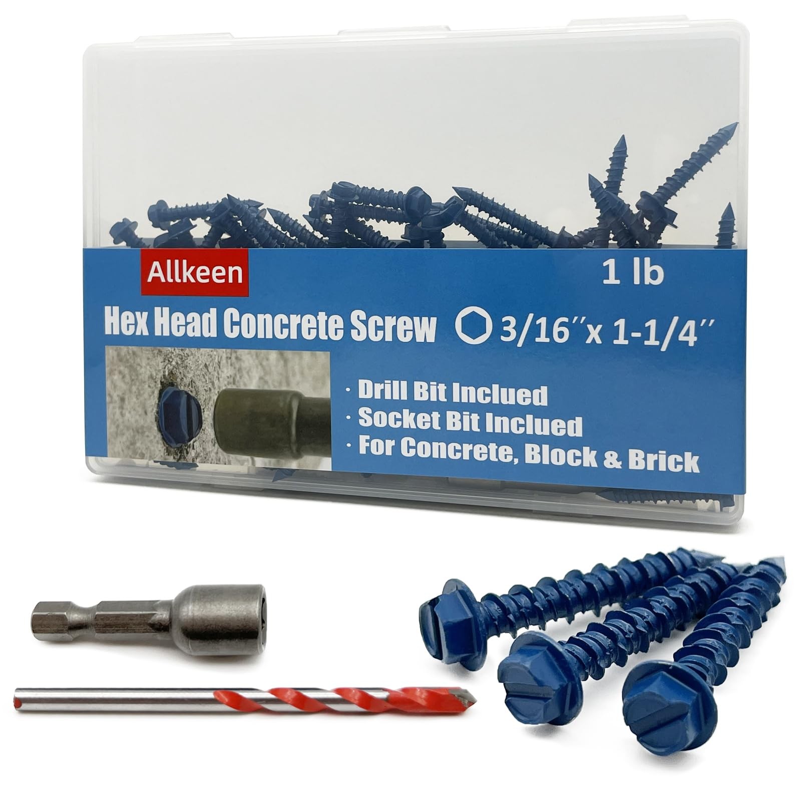 100 Pcs Hex Head Concrete Screws Anchors for Masonry Brick Block Cement