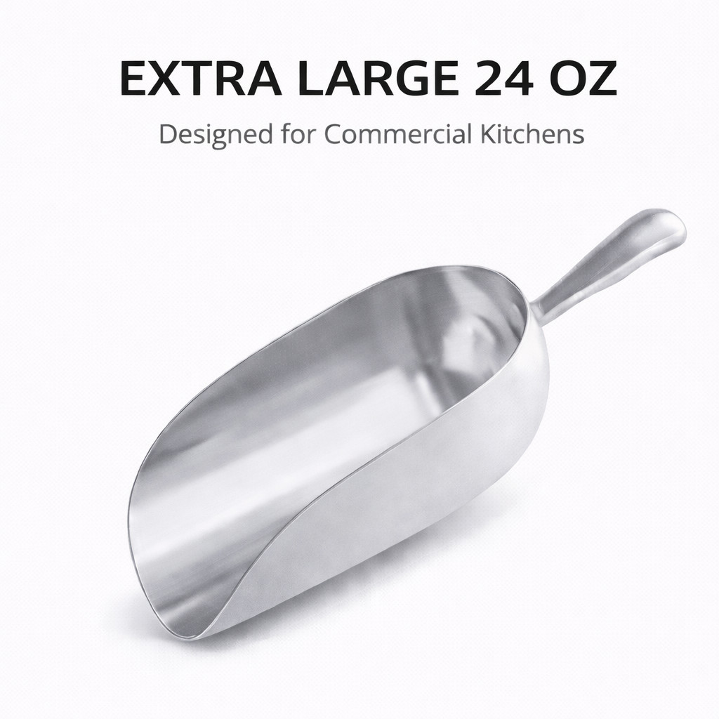 24 oz One-Piece Aluminum Scoop Ice Candy Flour Popcorn Utility Scoop Silver