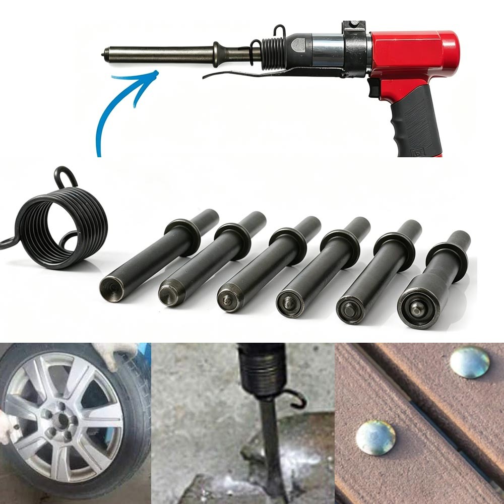 7 Pcs Pneumatic Air Rivet Hammer Tool Kit Heavy Duty Smooth Riveting Bits Set