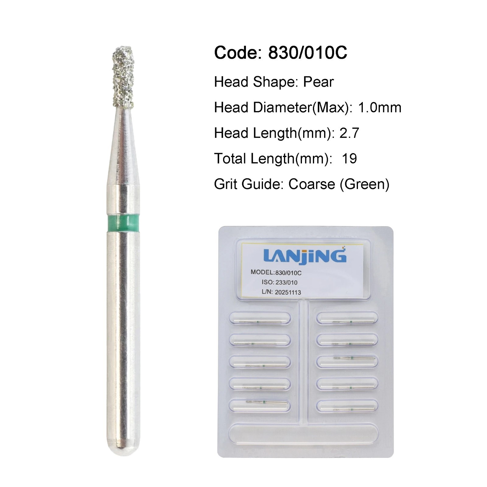 Dental Diamond Burs Round End Taper 330 Pear Barrel Long Surgical Bur High Speed