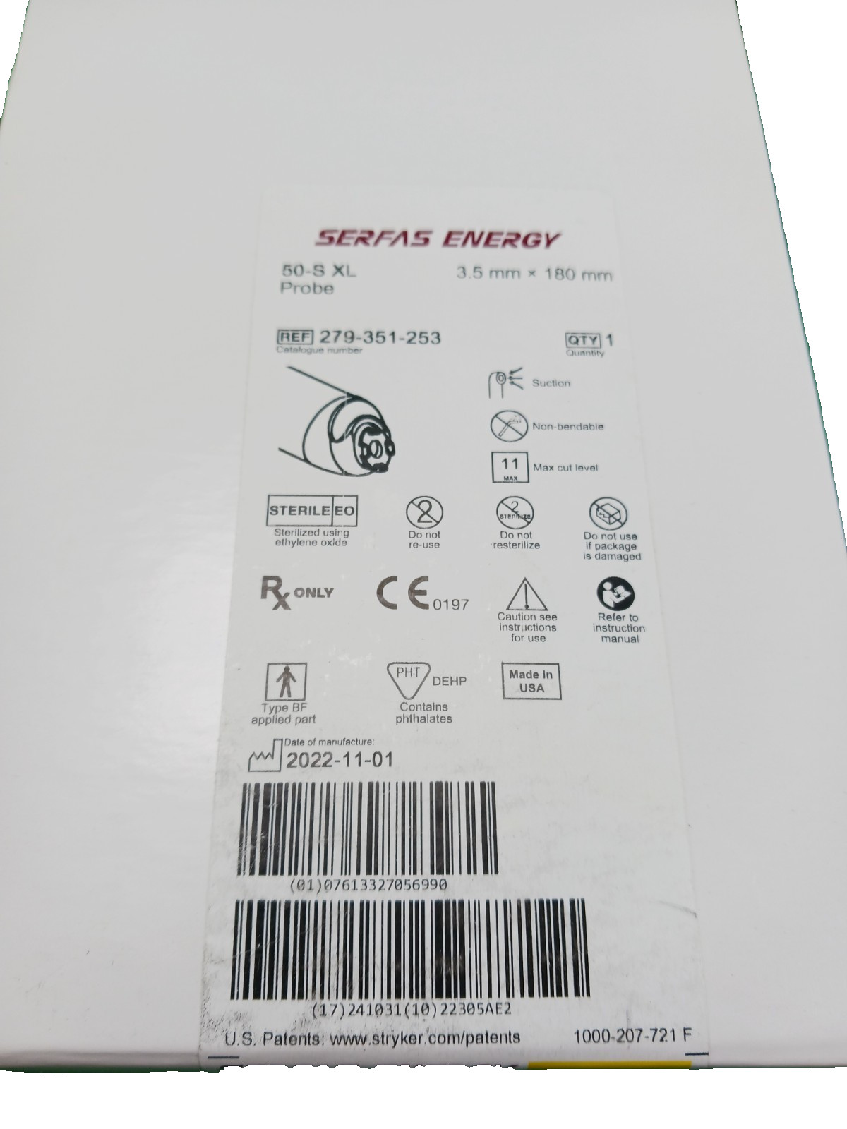 Stryker 279-351-253 Serfas Energy Probe Sealed Box Use By 10/24