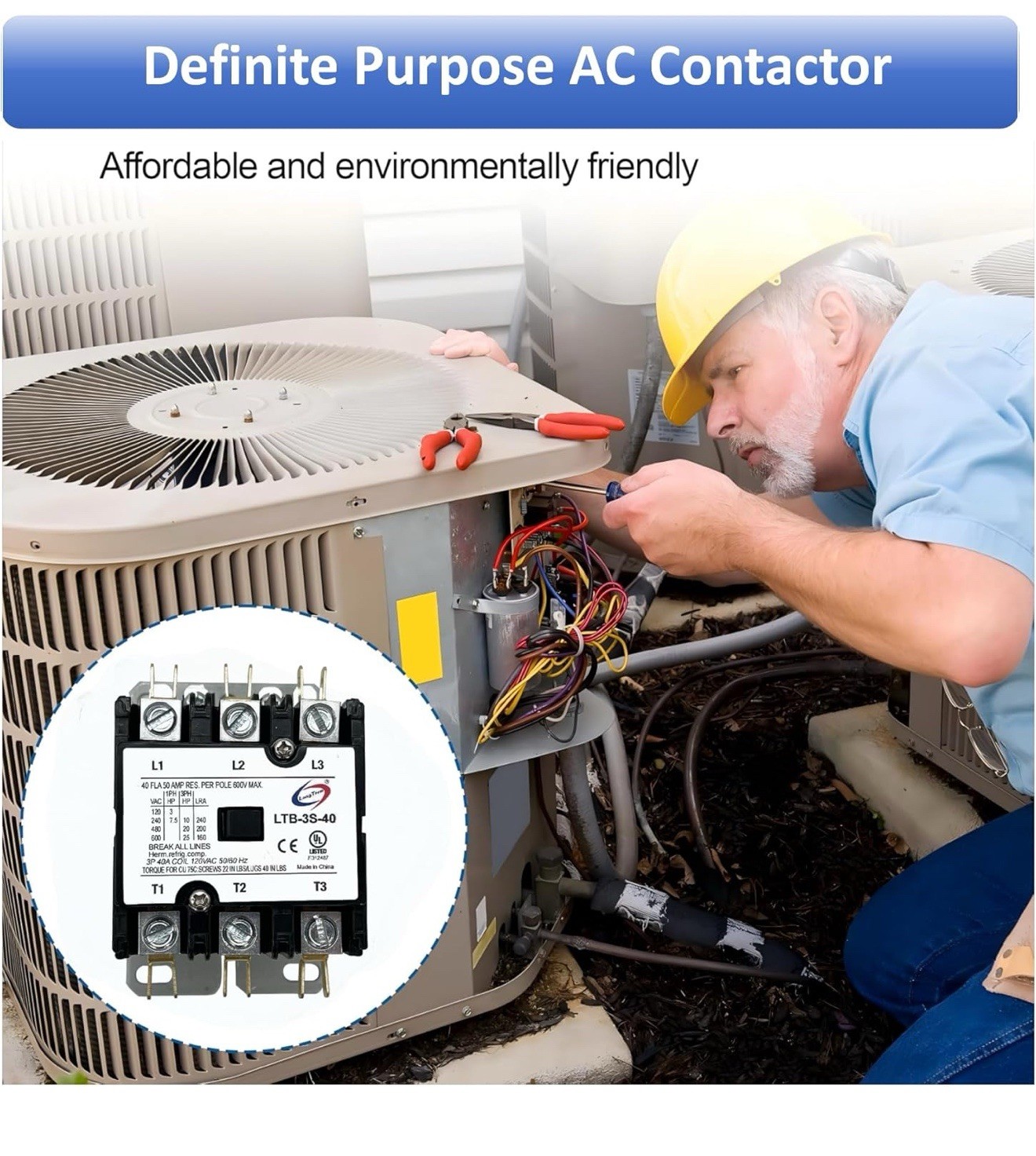 NEW Definite Purpose Contactor 3-Pole 40A DP3P40A240V – 240V AC Coil