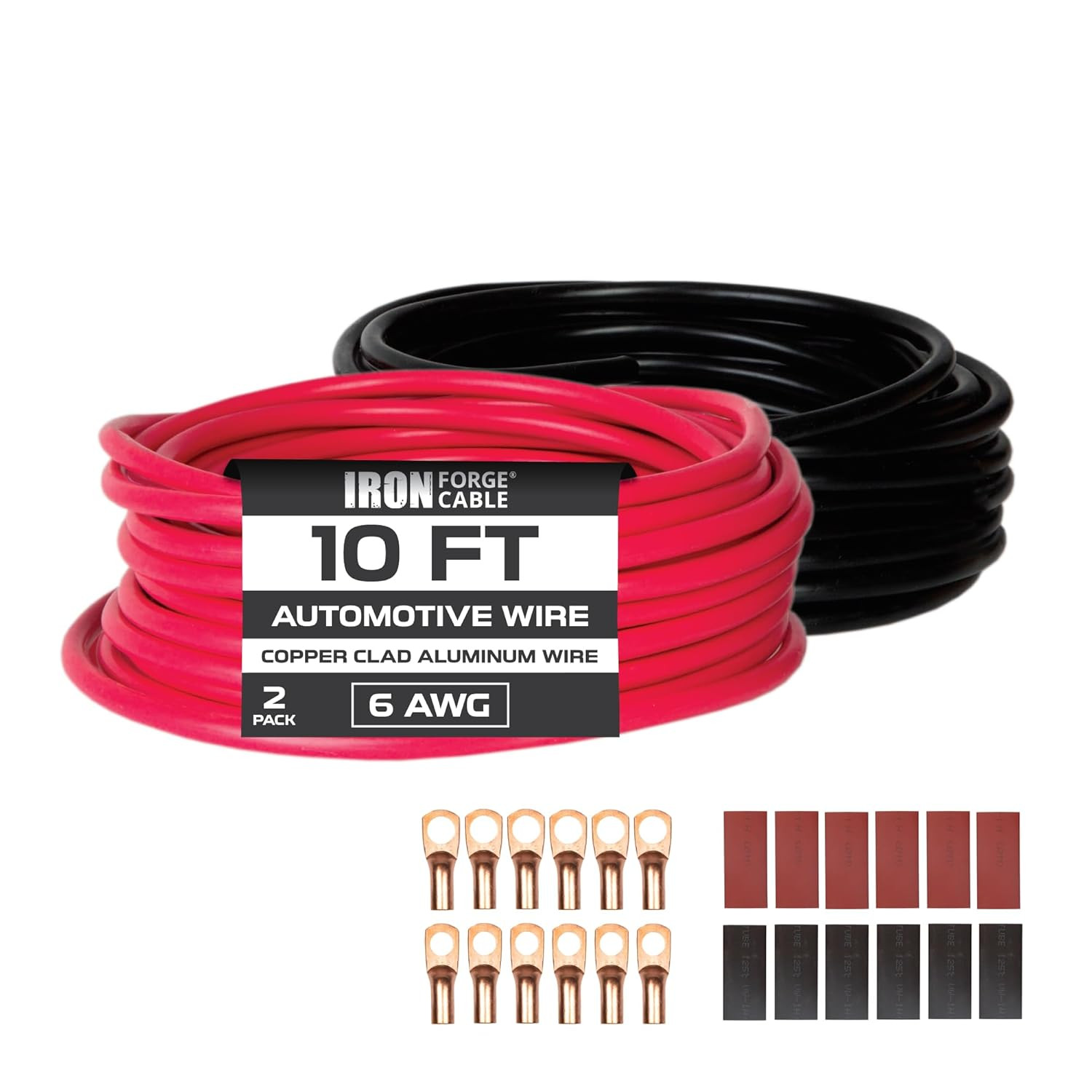 20 Ft 6 Gauge Wire – 2 Pack 10Ft Copper Clad Aluminum Primary Cable 6 AWG Heavy