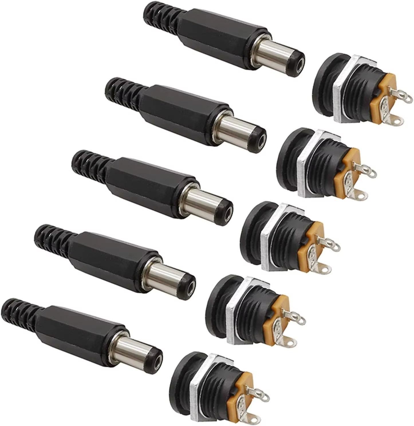 10PC Male Barrel Jack Plug Female Socket Panel Mount DC 12V Power Connectors