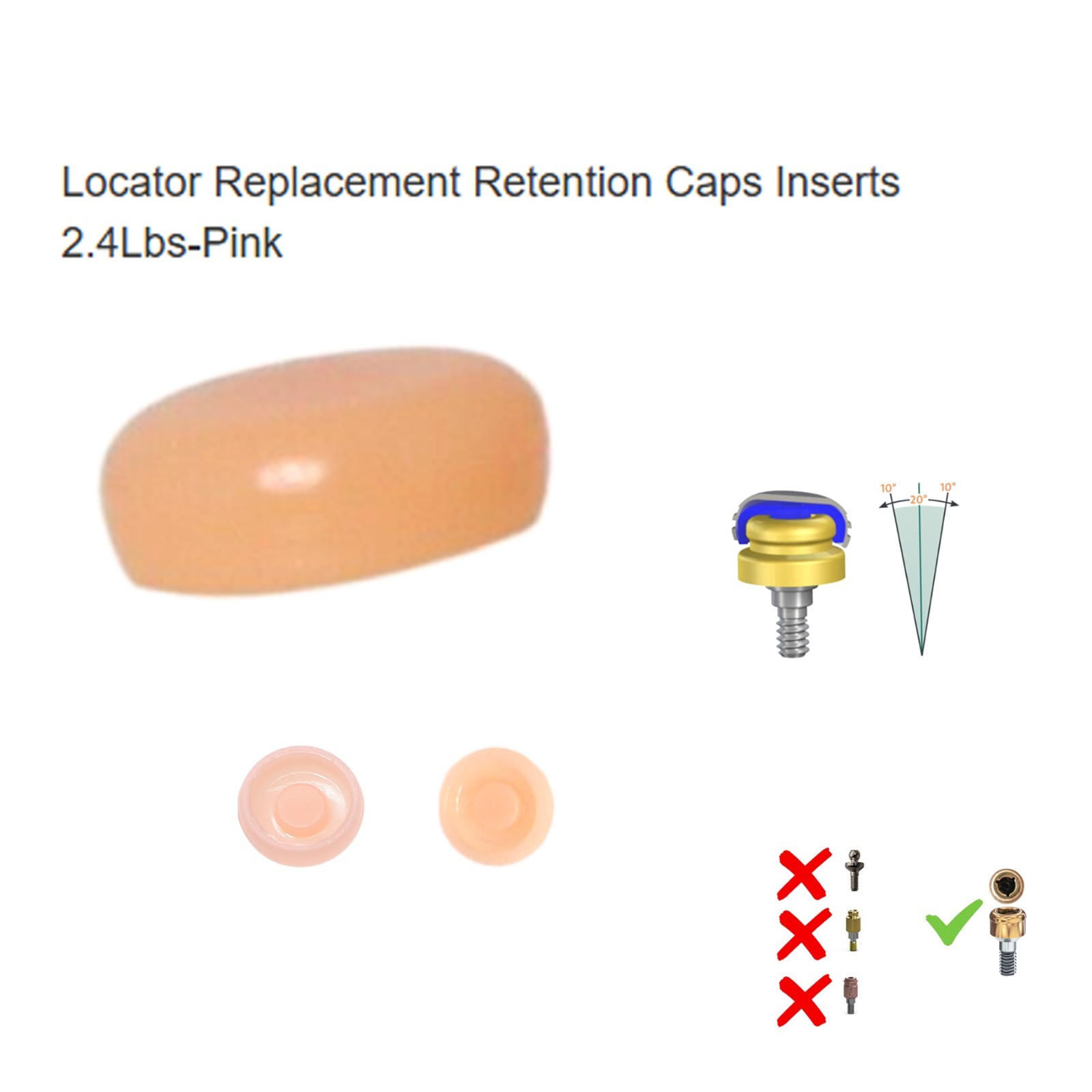 20Pcs Dental Overdenture Locator Abutment Replacement Retention Cap Inserts Set