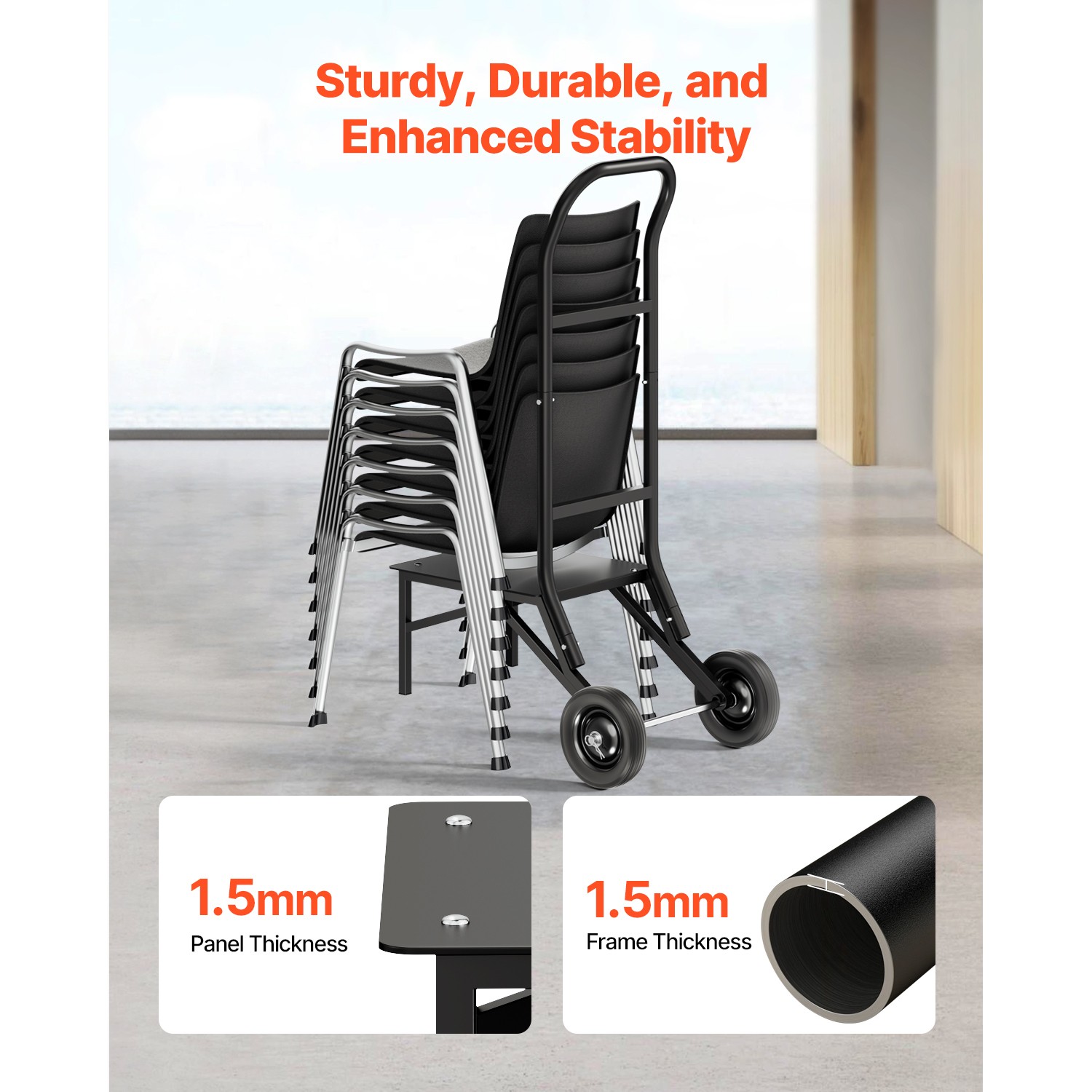 Folding Chair Rack Cart for 10 Chairs of 150 LBS Push-Style Chair Dolly