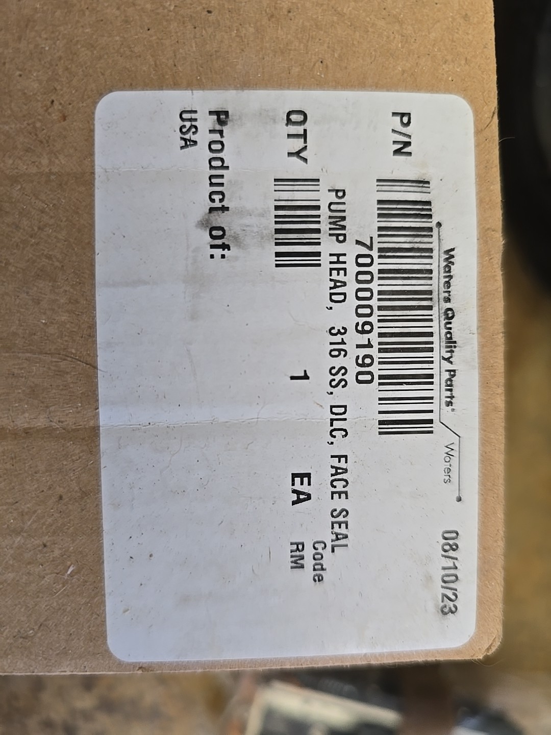 New!!! WATERS 700009190 PUMP HEAD, 316 SS, DLC, FACE SEAL