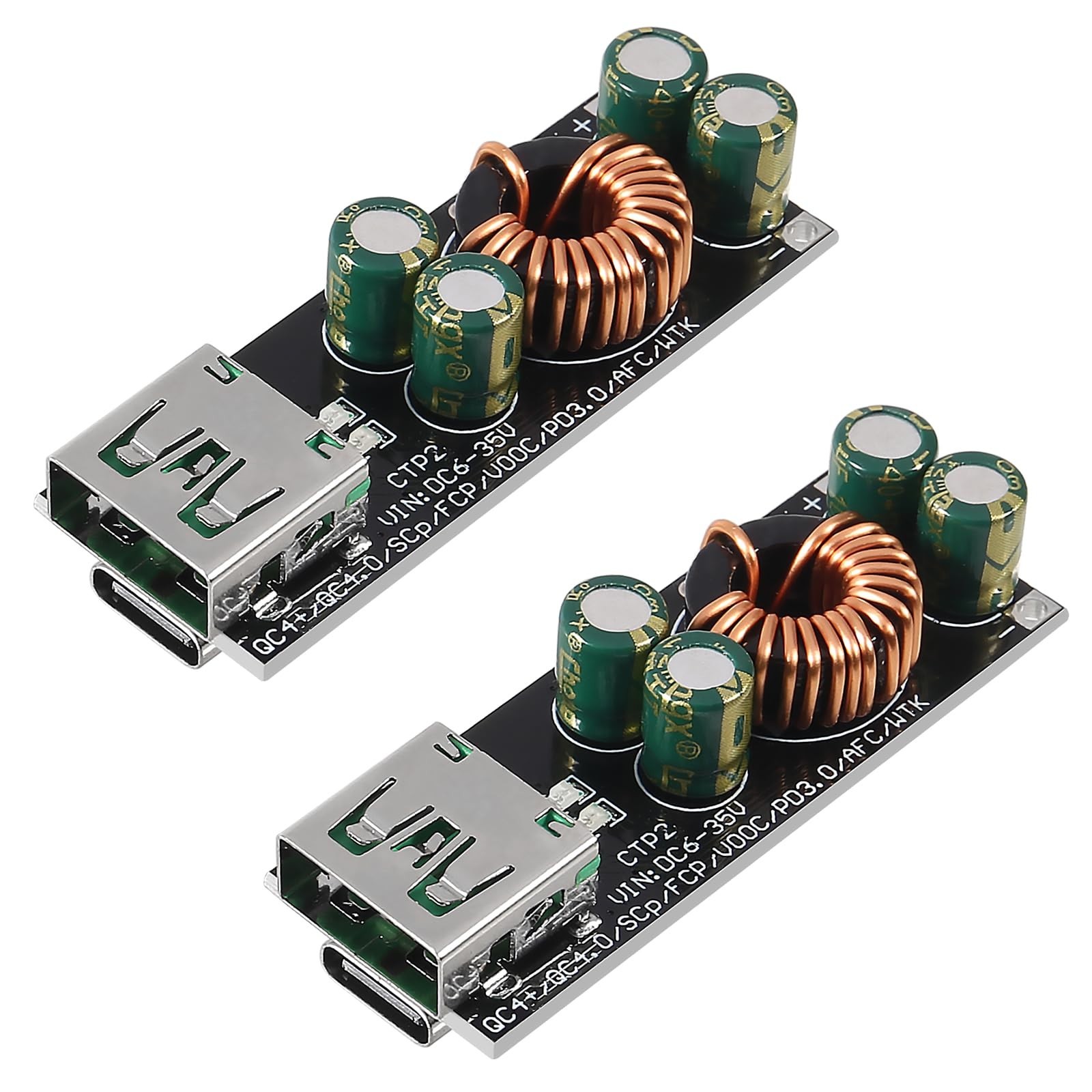 2 Pack 60W DC 6-35V to USB Type C PD QC Fast Charge Step Down Adapter Module