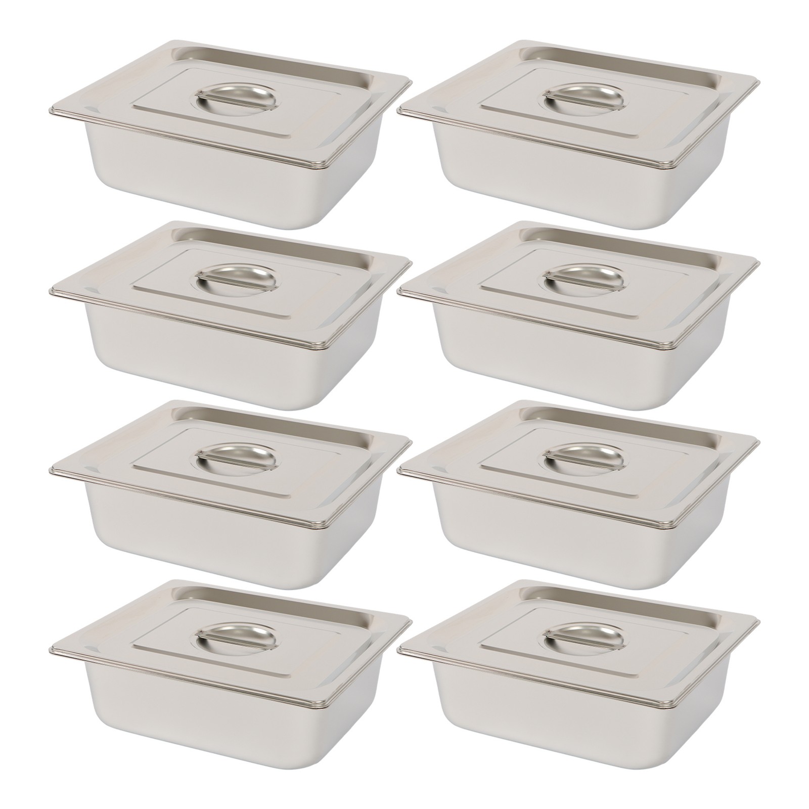 8 Pack 1/2 Size Hotel Pans Steam Table Pan 4″ Deep Stainless Steel with Lid