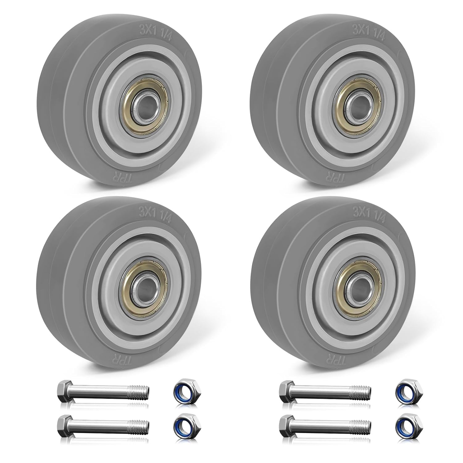3 Inch Caster Wheels, Thermoplastic Rubber Wheels Silent Castor (Set of 4)- Heav