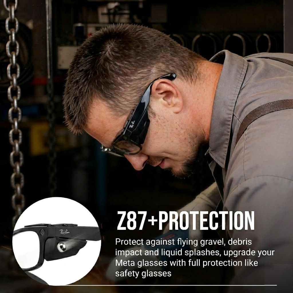 Hibloks Full Coverage Safety Glasses Black Side Shields for Ray-Ban Meta Gen 1 &