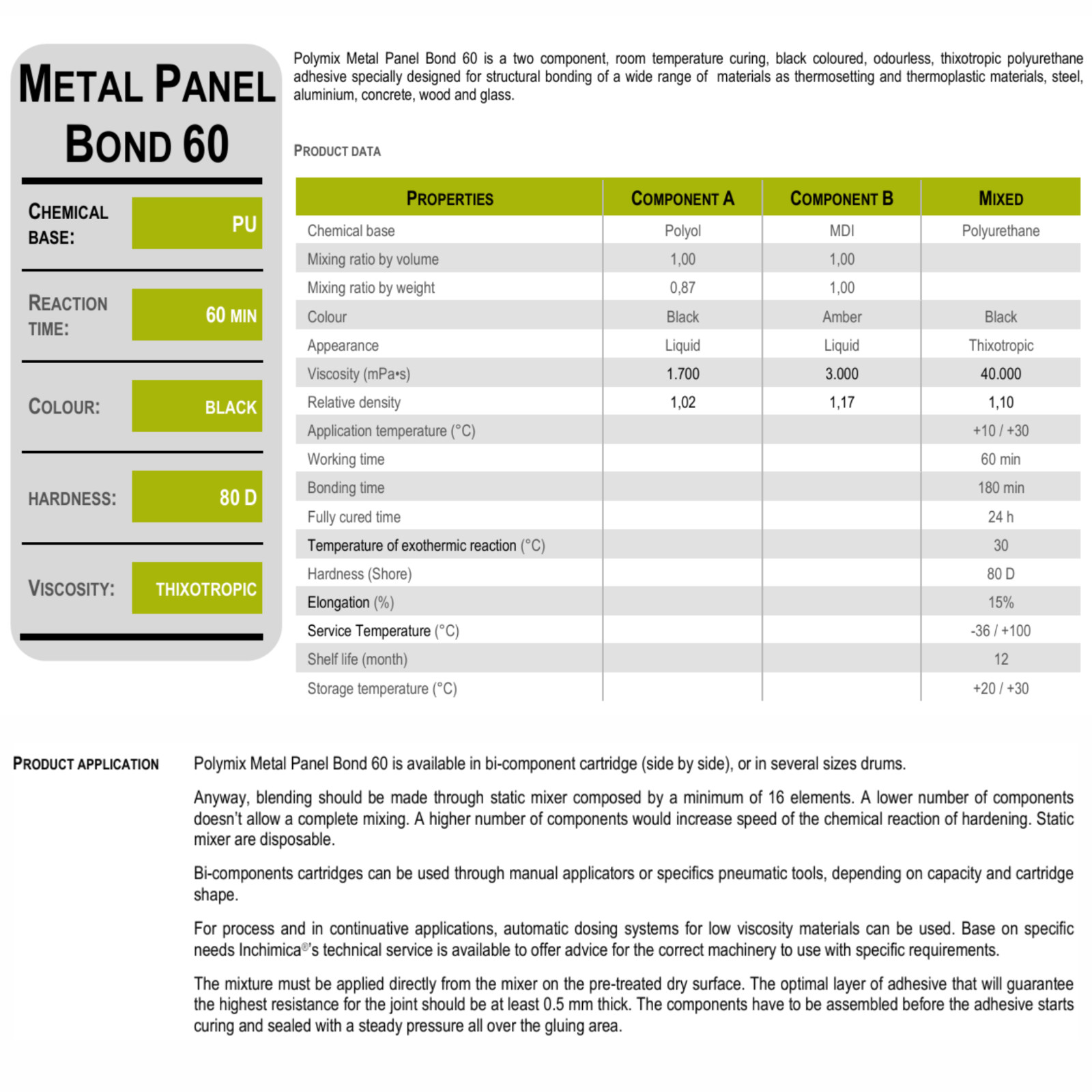 Polymix Black Metal Panel Bond 60 Minute Cartridge 400ml