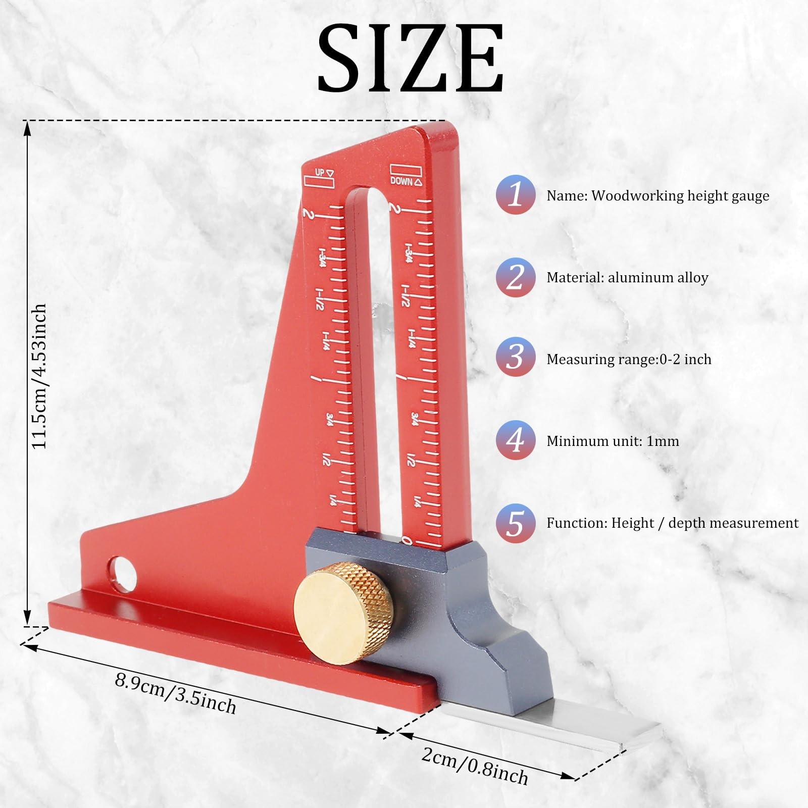 Woodworking Height Gauge, Precision CNC-Machined Depth Measuring Tool, Anodiz…