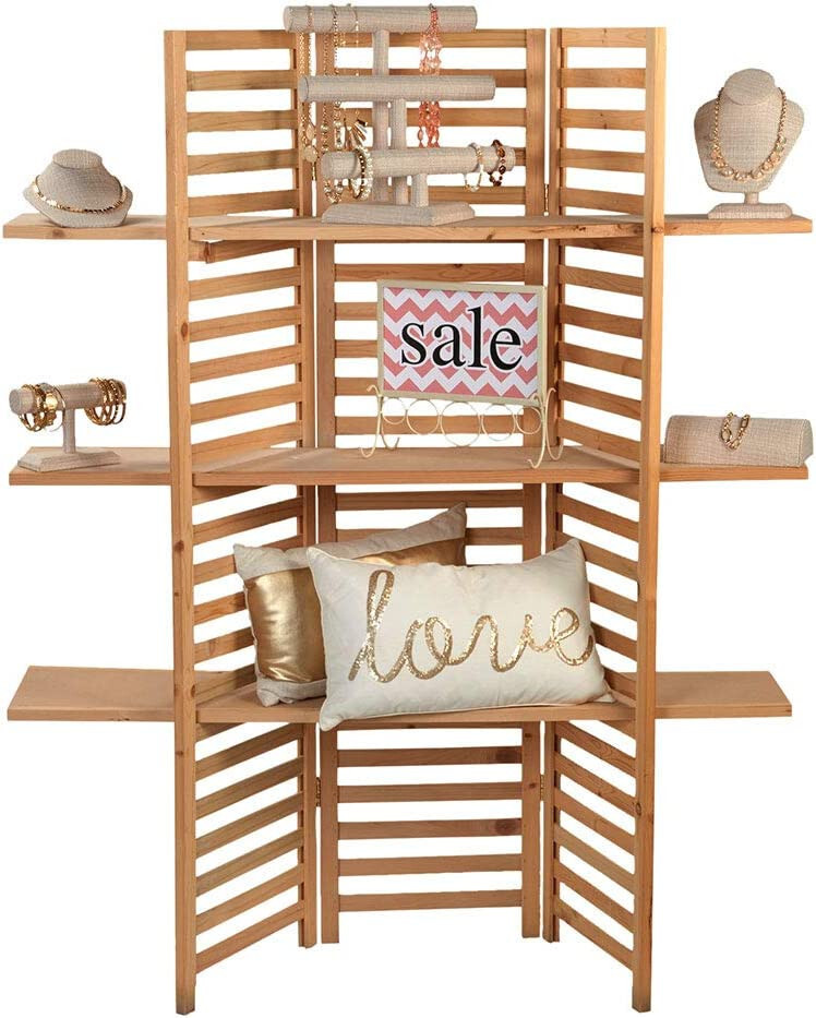 Wood Floor Display 3 Panel 3 Shelves 5′ High Storage Finish Retail Store 60″ H