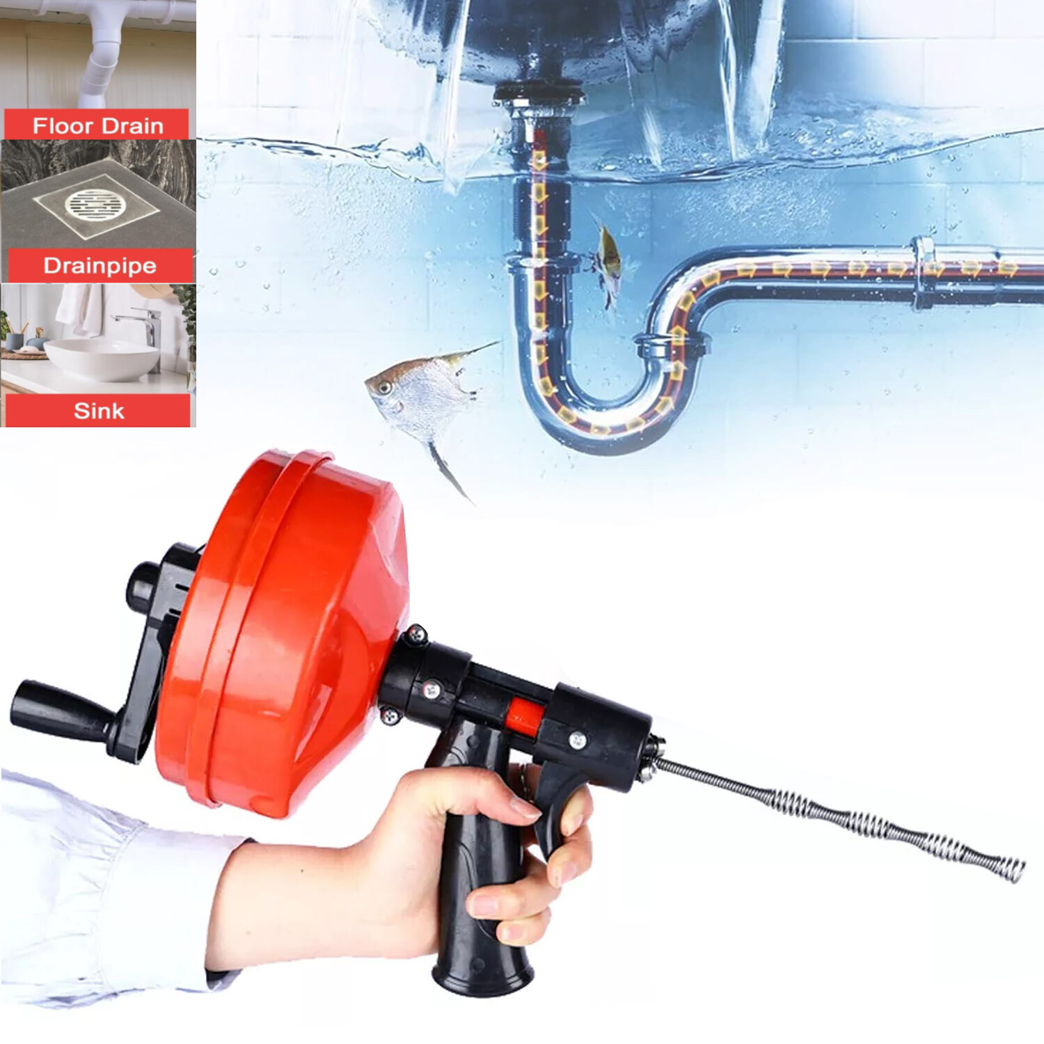 25ft Plumbers Drain Snake Long Heavy Duty Plumbing Auger Hand Tool Bathroom Pipe