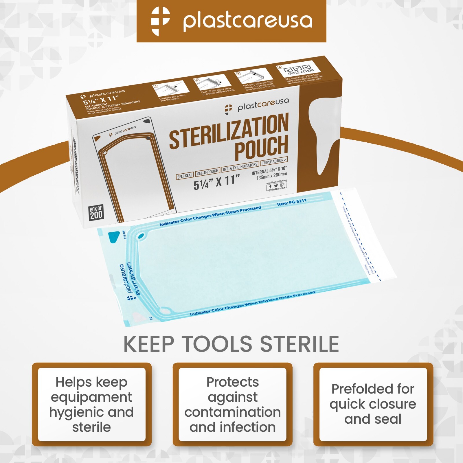 Self-Sealing Sterilization Pouch, 5.25″ x 10″, Paper/Blue Film (Case of 1000)