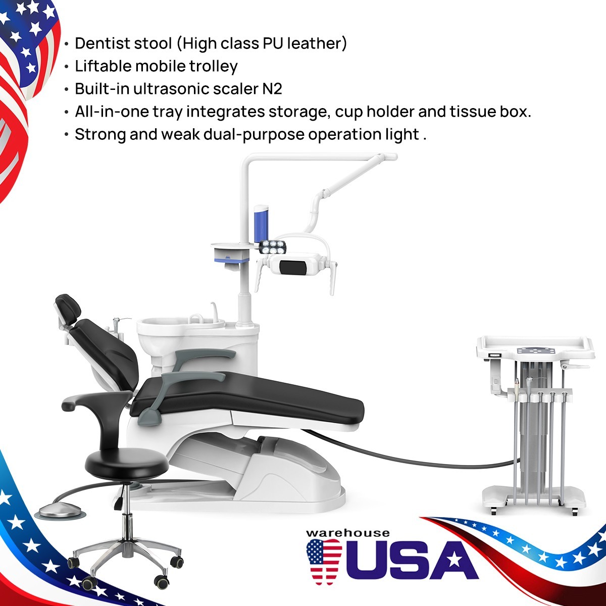 Integral Dental Unit Chair Computer Controlled DC Motor High Class PU Leather