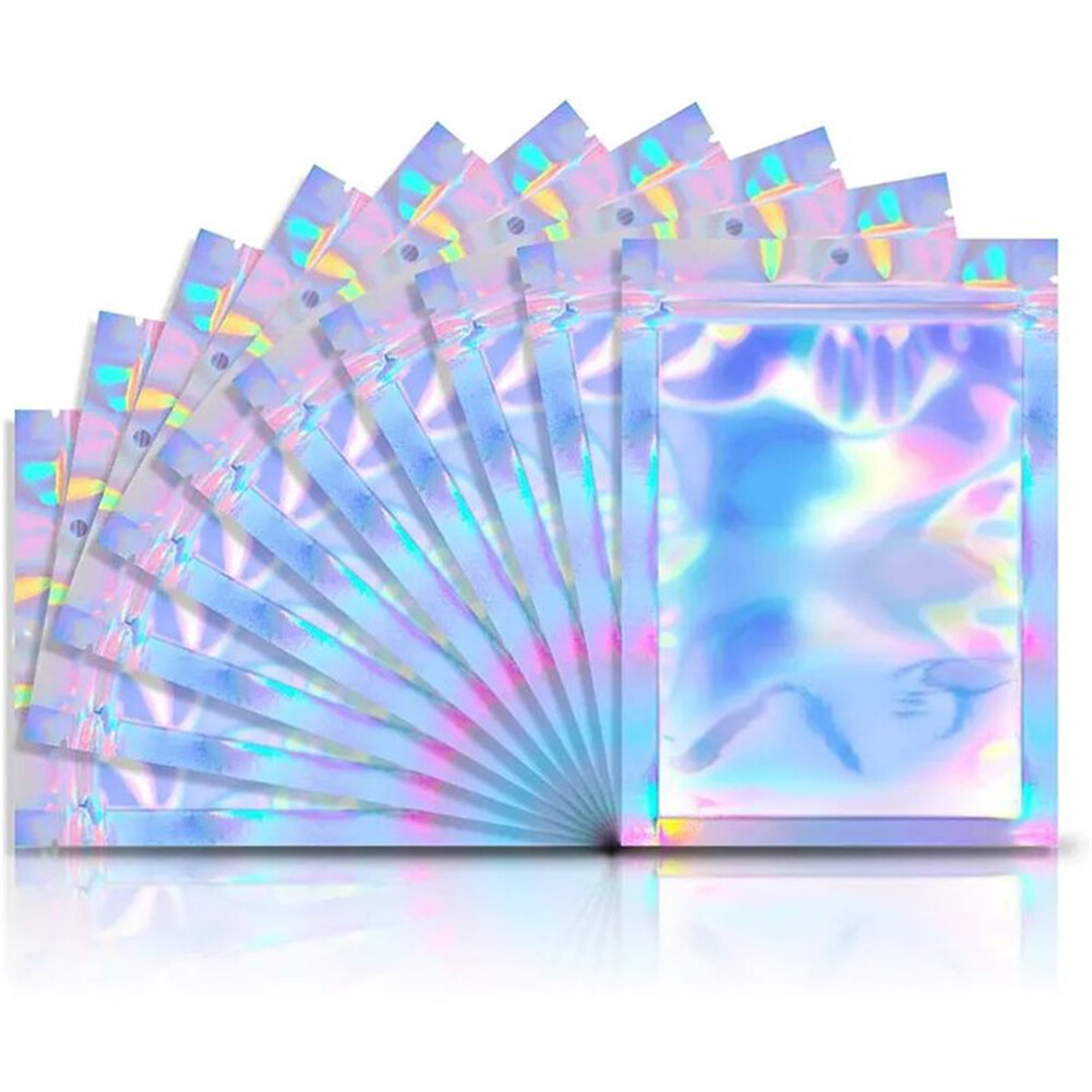 100/200 PCS Holographic Mylar Foil Bag Resealable Ziplock Pouch Packaging Clear
