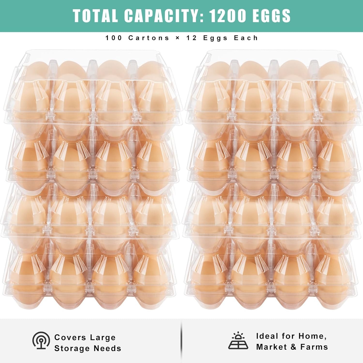 100-Pack Clear Plastic Egg Cartons for 12 Eggs 3×4 Grid Bulk Commercial Use