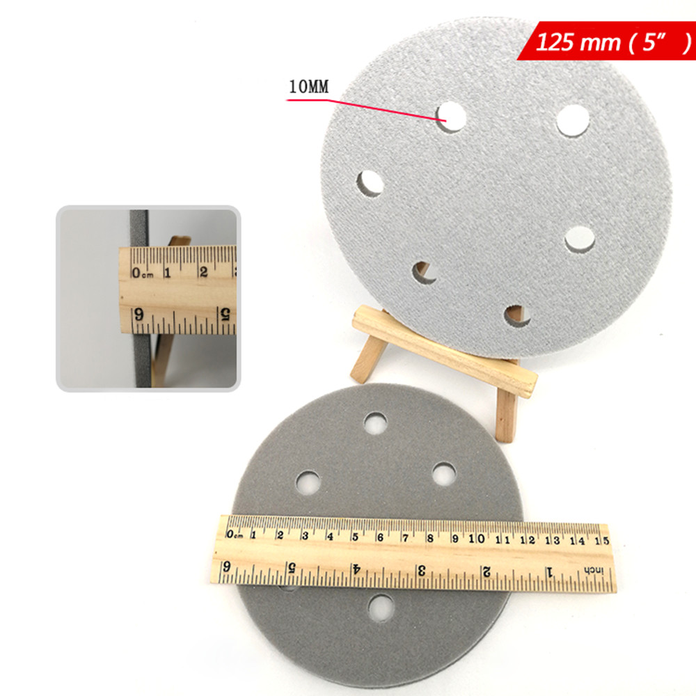 6 Hole Ø 5″ 125mm Hook & Loop Sanding Discs Polishing Sponge Sandpaper 300-3000#