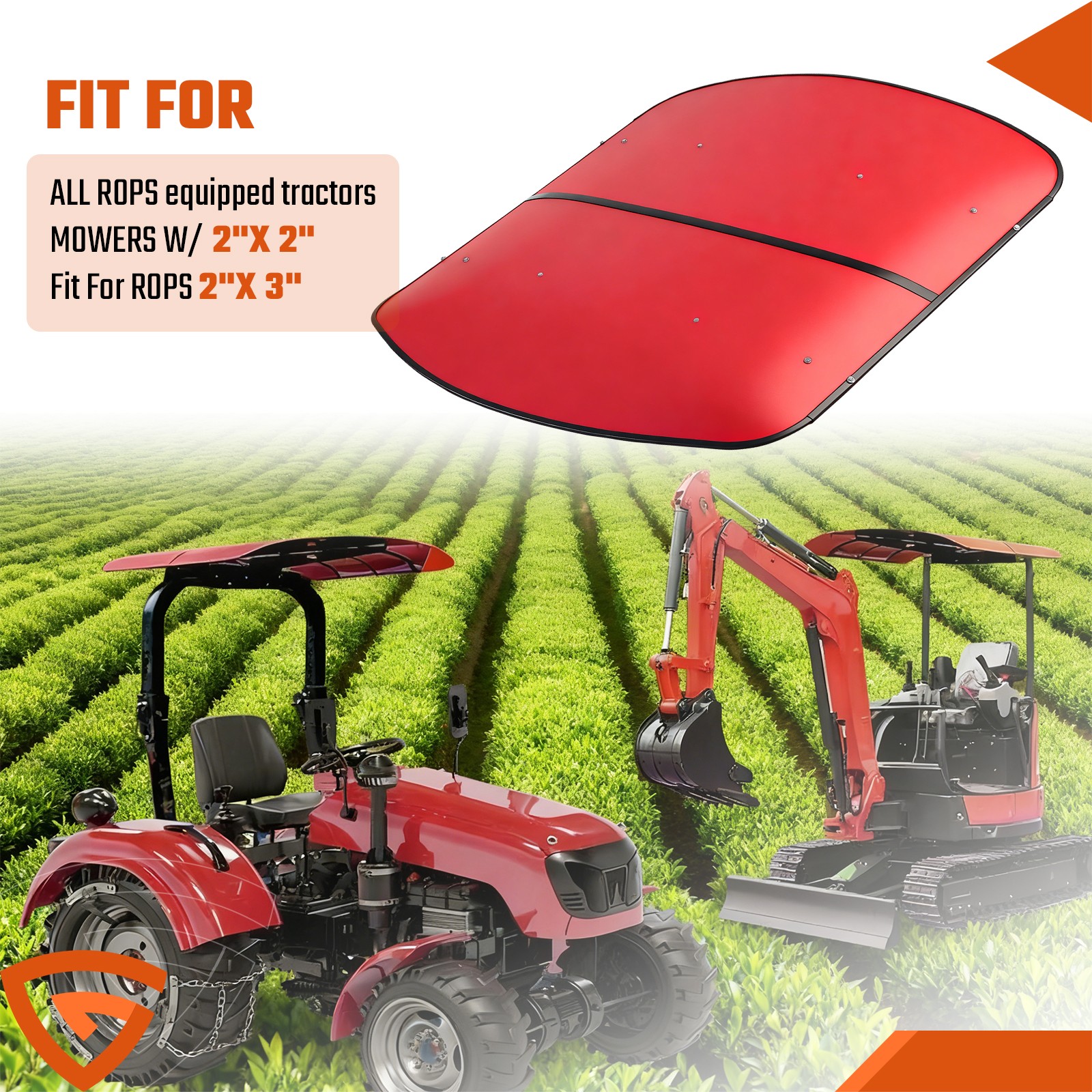 Top Tractor Canopy Sun Shield Tuff Top 48″x52″ Red For 2″x2″ or 2″x3″ ROPS