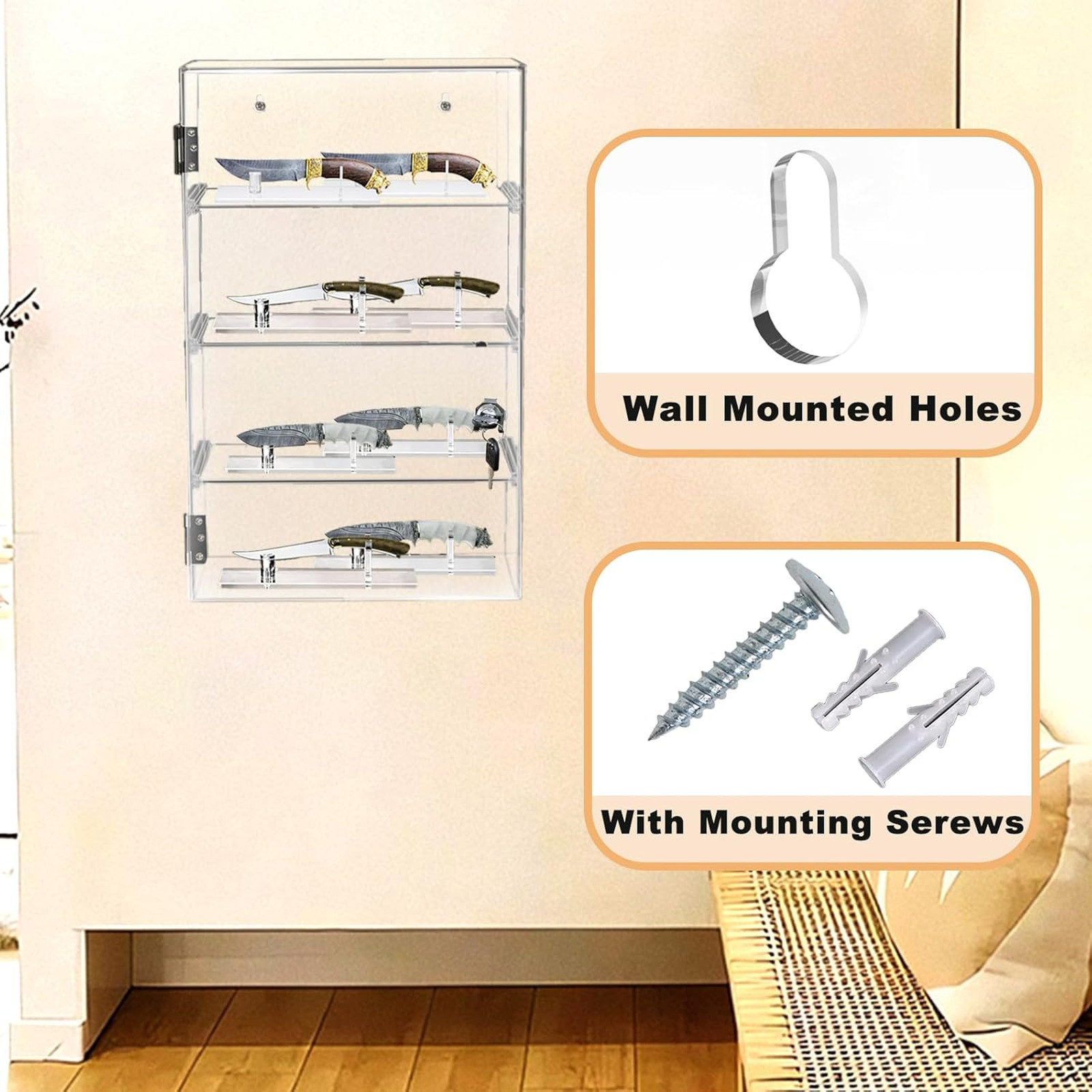 Acrylic Display Case with Locking Door 4 Tier Clear Display Cabinet for