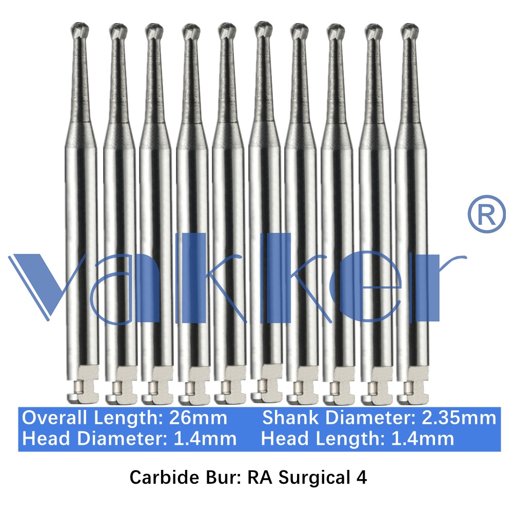 10/Pk Dental Surgical Round Carbide Burs 26mm Latch Slow Speed RA SURG 2 4 6 8
